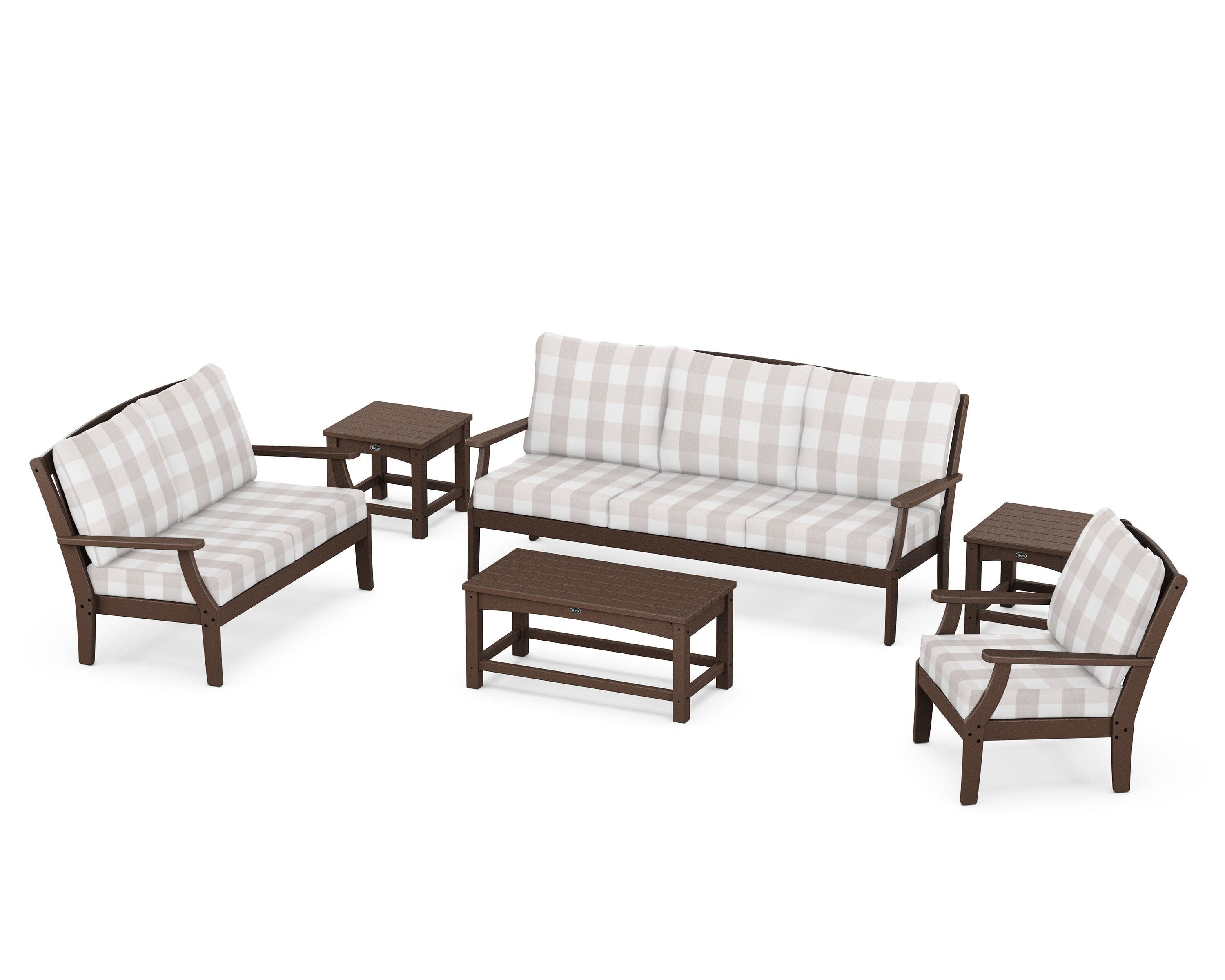 Yacht Club 6-Piece Deep Seating Set in Vintage Lantern / Buffalo Plaid Dune Burlap