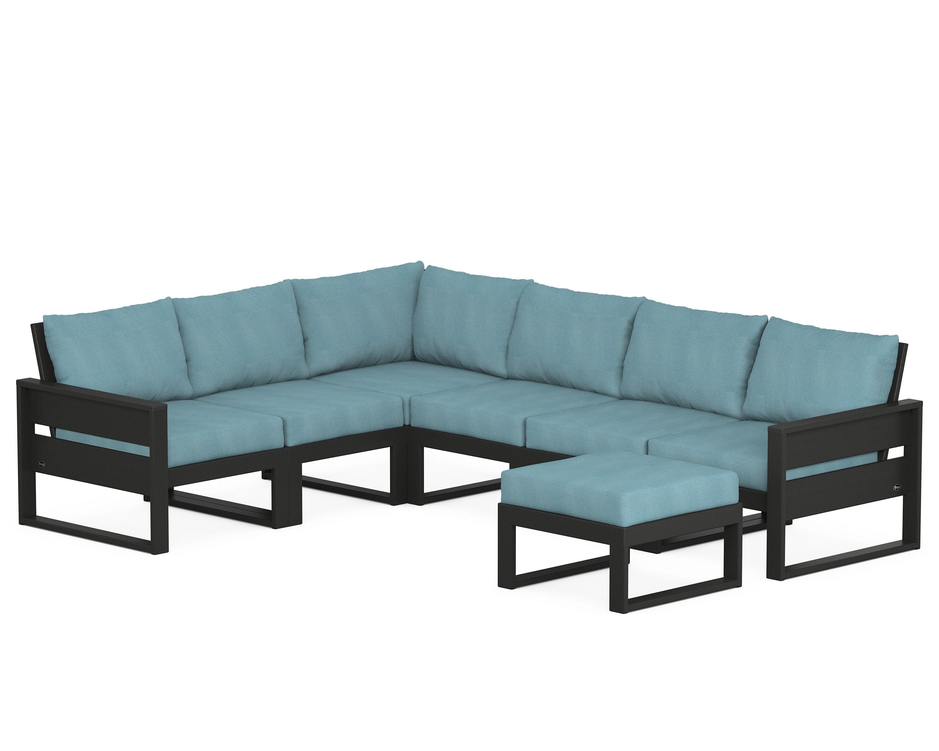 Eastport 6-Piece Sectional with Ottoman in Charcoal Black / Lattice Sky Blue