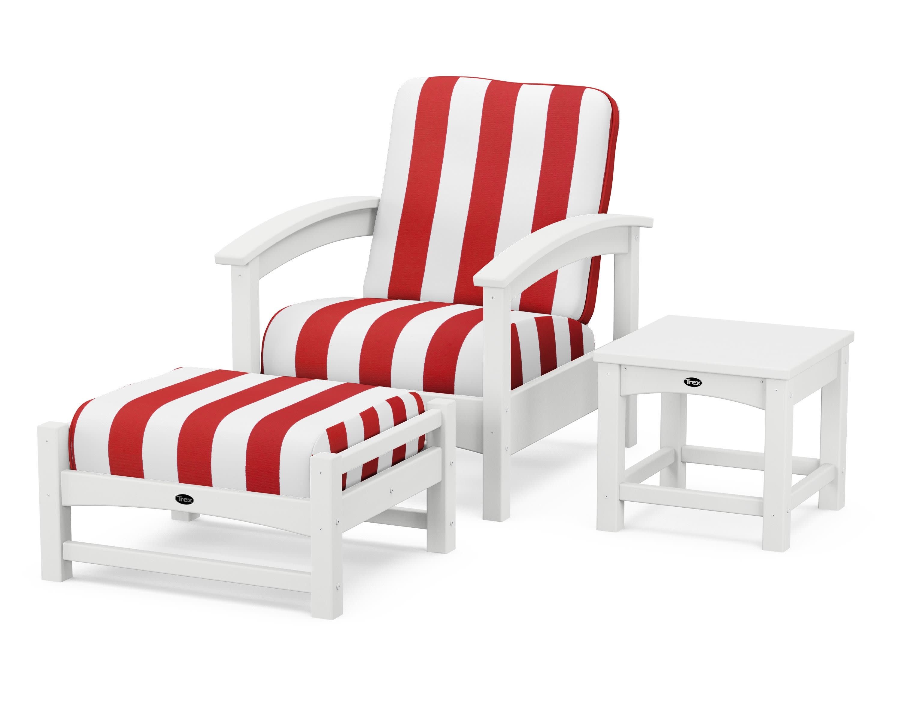 Rockport 3-Piece Deep Seating Set in Classic White / Cabana Stripe Crimson