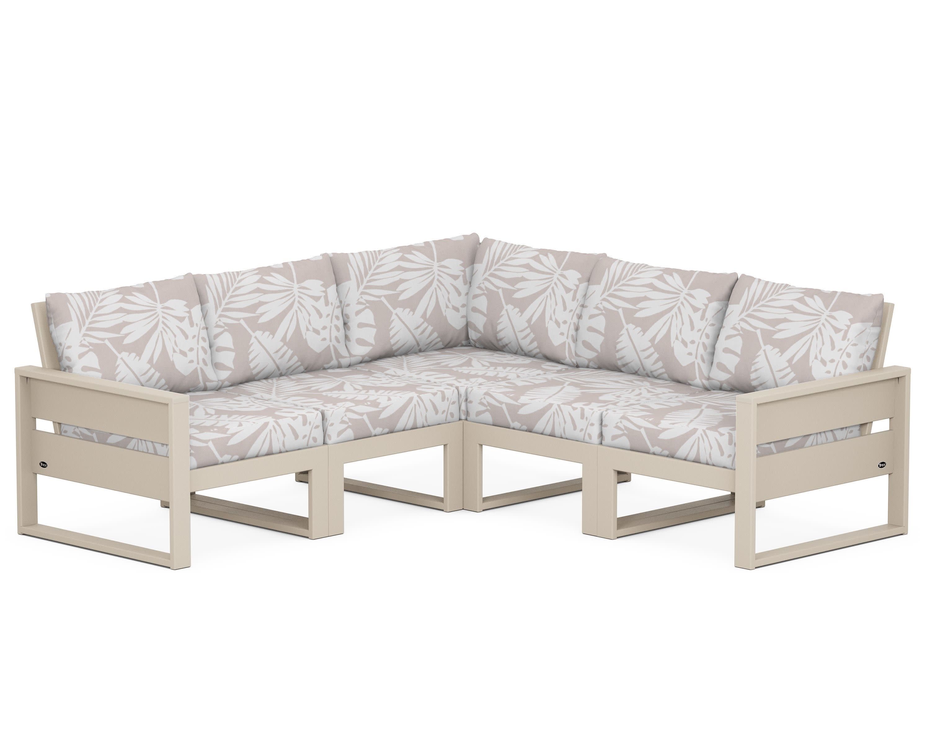 Eastport 5-Piece Sectional in Sand Castle / Leaf Dune Burlap