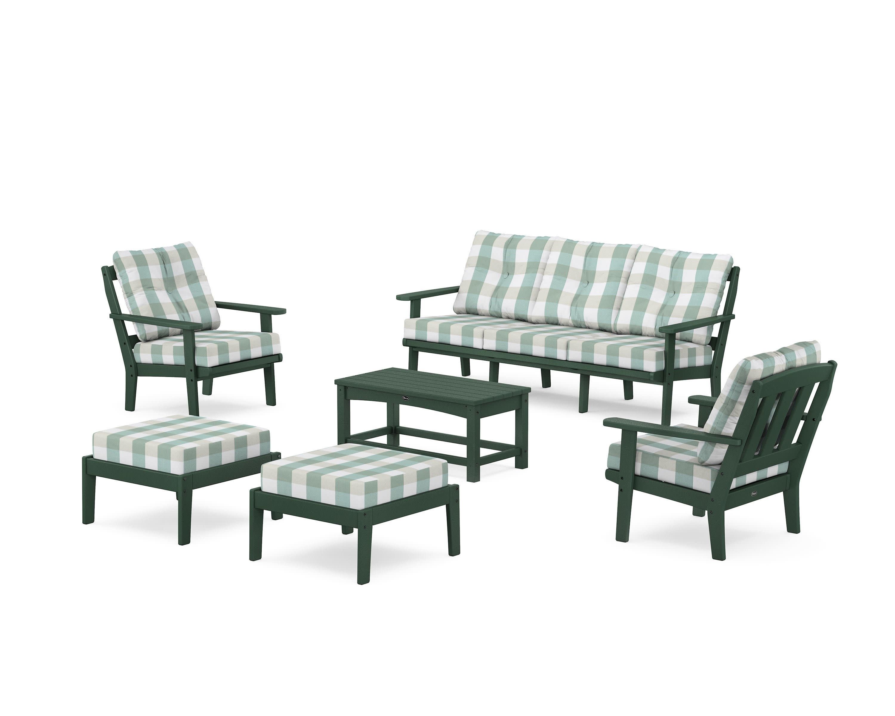 Cape Cod 6-Piece Lounge Sofa Set in Rainforest Canopy / Buffalo Plaid Glacier Spa