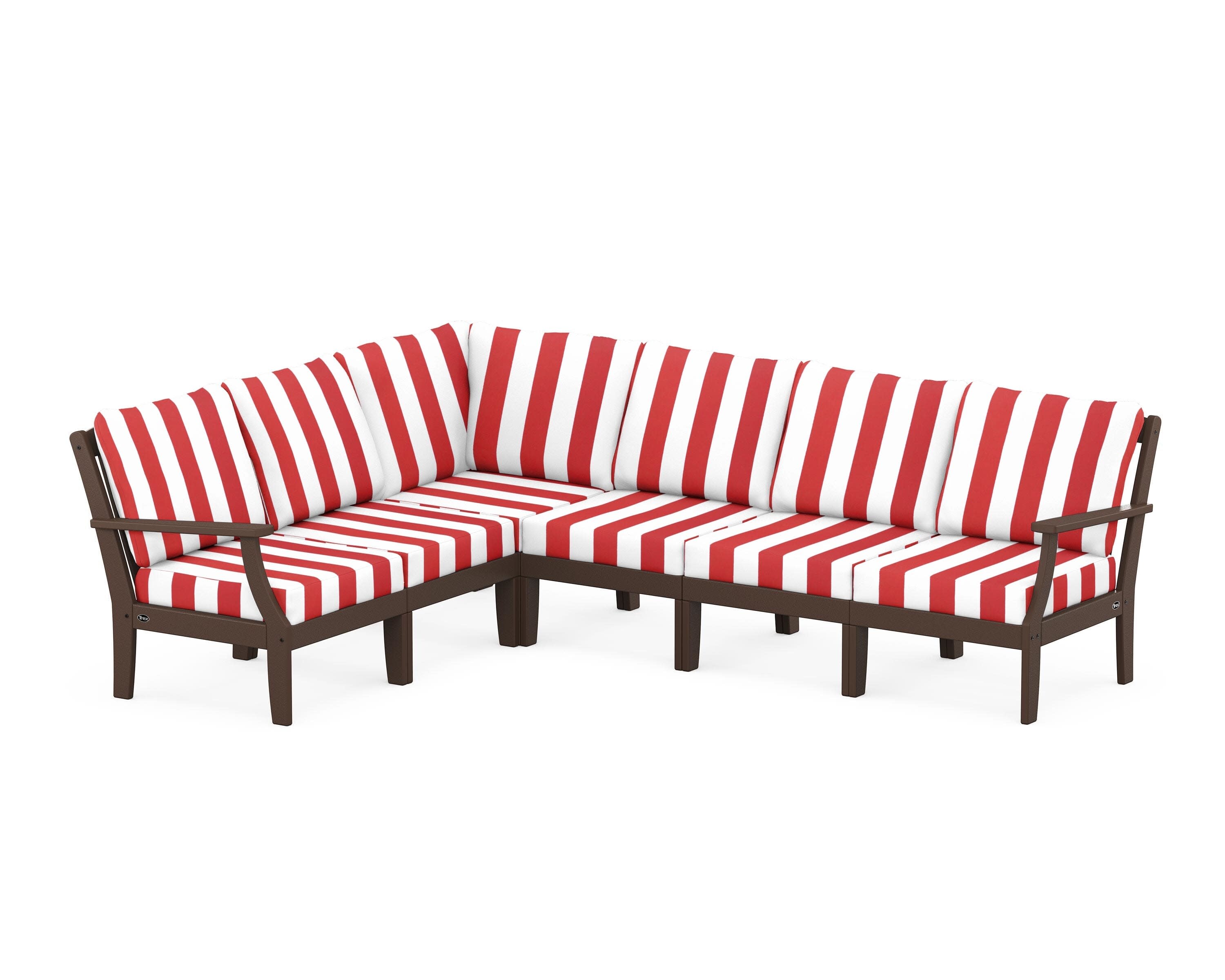 Yacht Club Modular 6-Piece Deep Seating Set in Vintage Lantern / Cabana Stripe Crimson