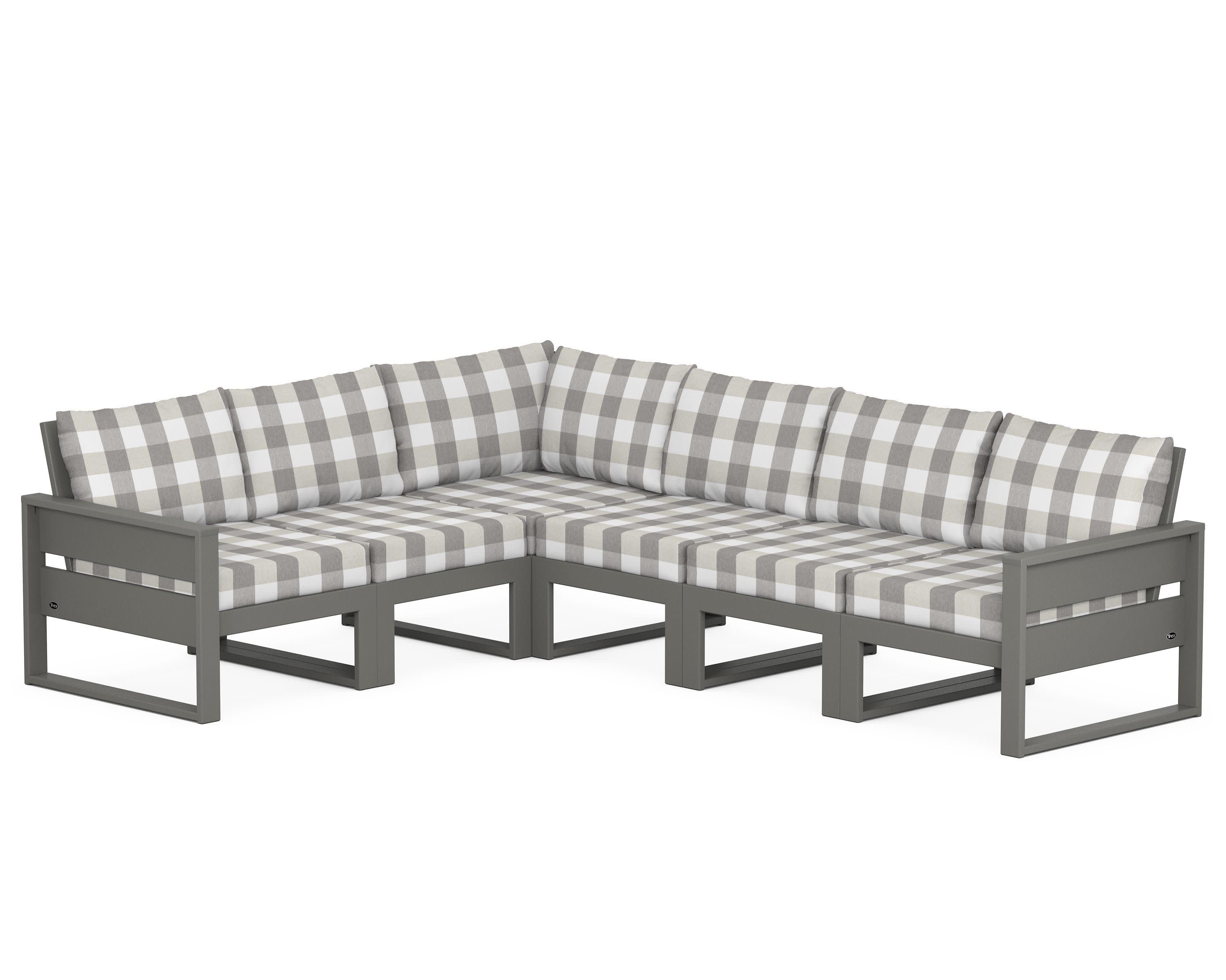 Eastport 6-Piece Sectional in Stepping Stone / Buffalo Plaid Grey Mist
