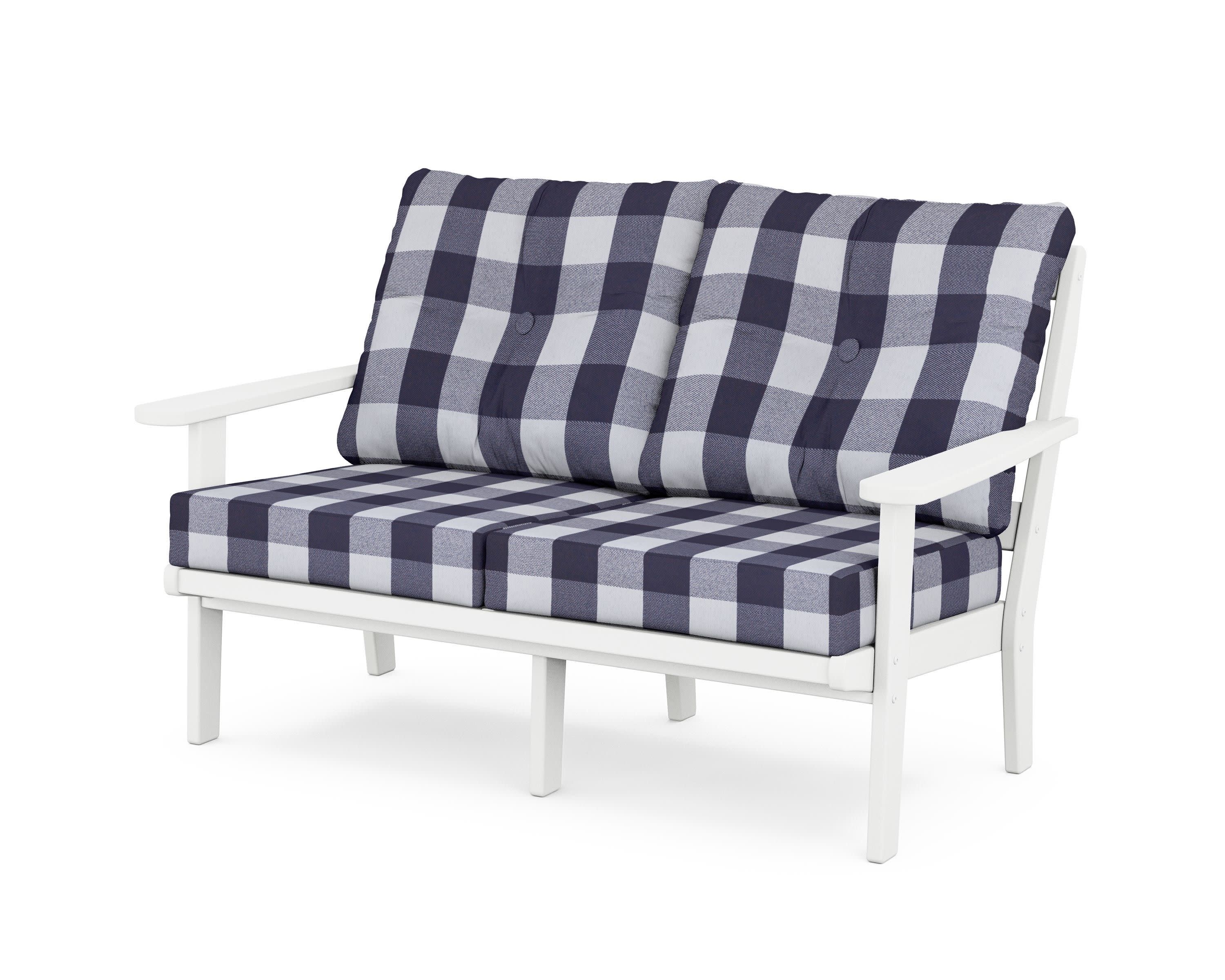 Cape Cod Deep Seating Loveseat in Classic White / Buffalo Plaid Navy