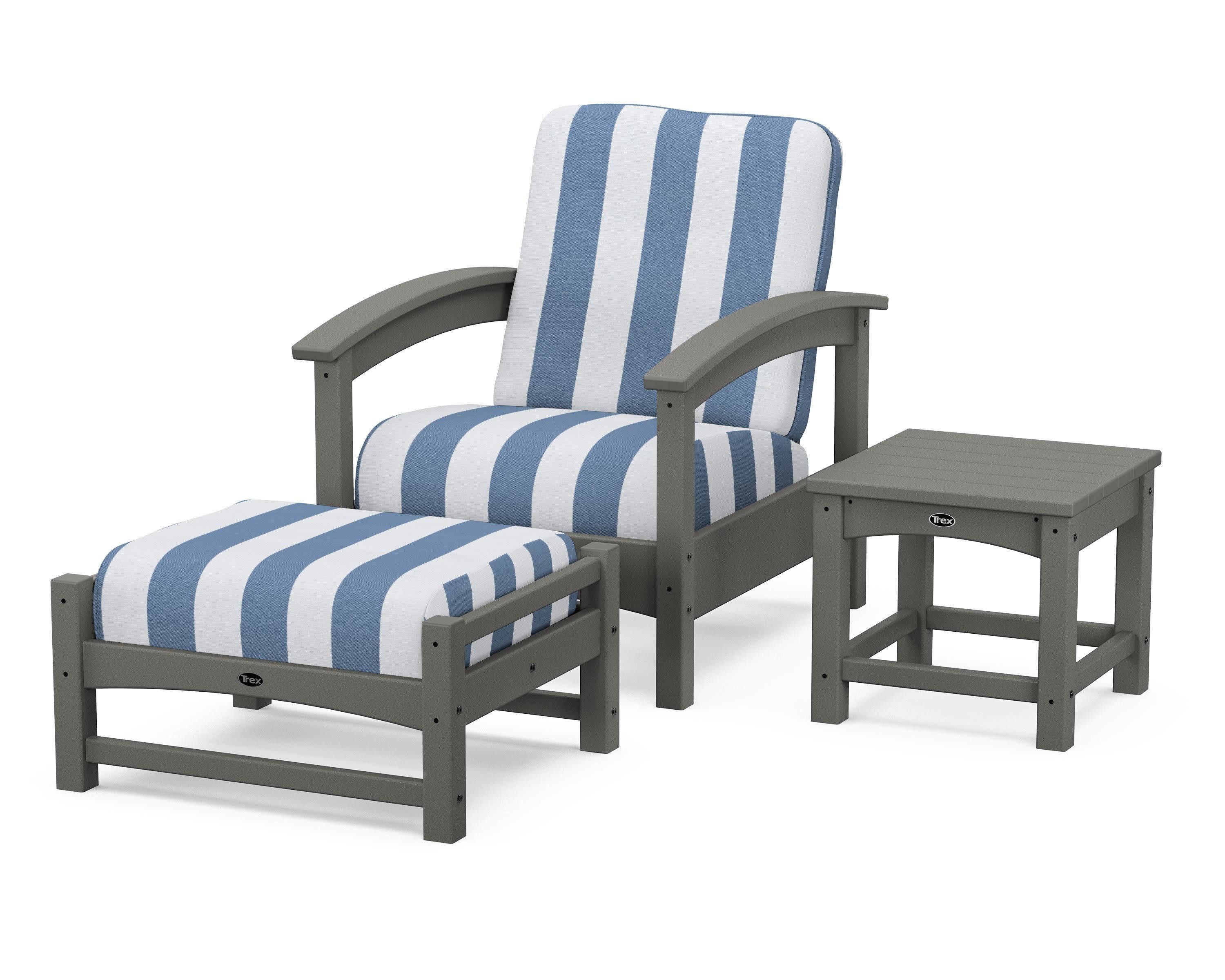 Rockport 3-Piece Deep Seating Set in Stepping Stone / Cabana Stripe Sky Blue