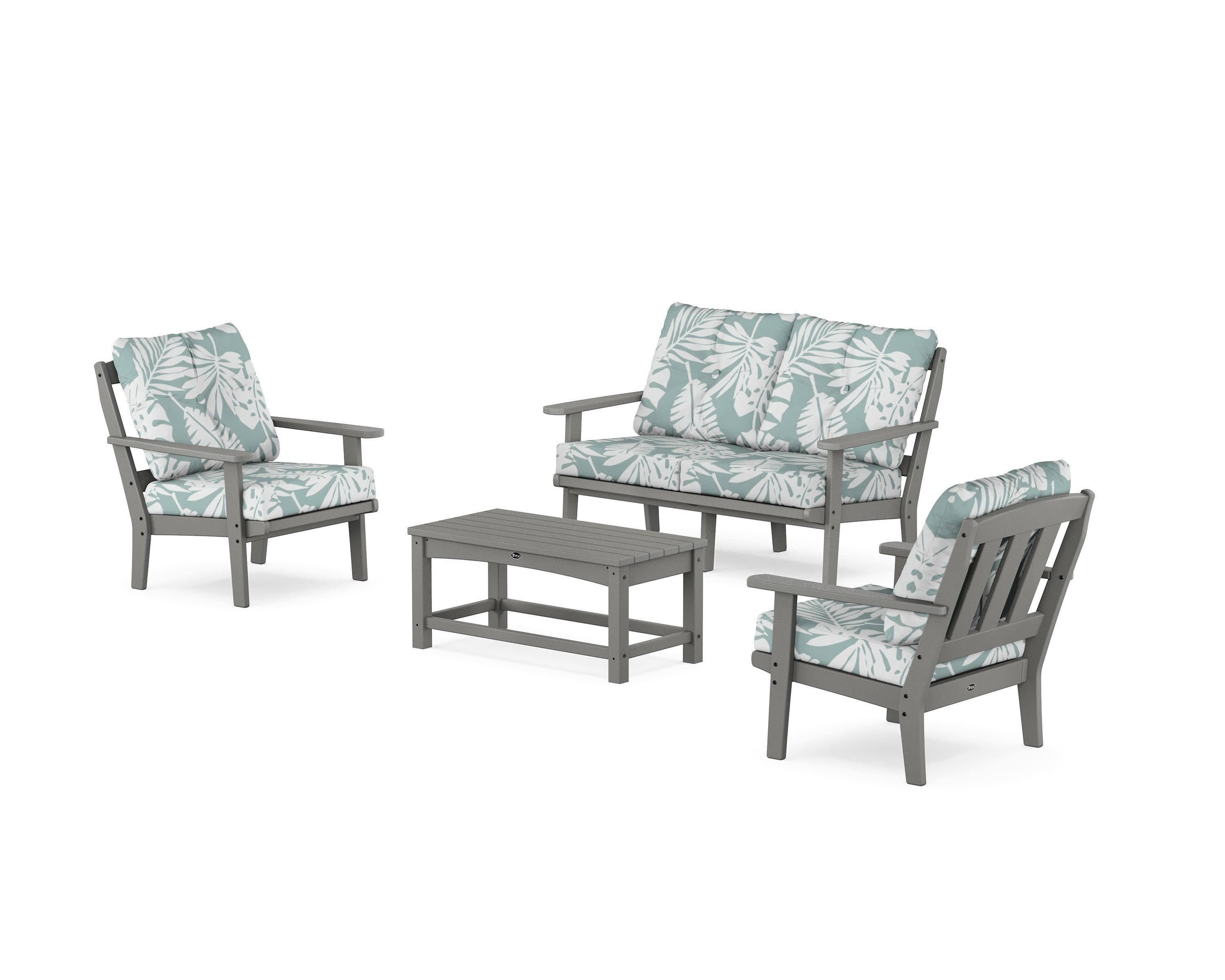 Cape Cod 4-Piece Deep Seating Set with Loveseat in Stepping Stone / Leaf Glacier Spa