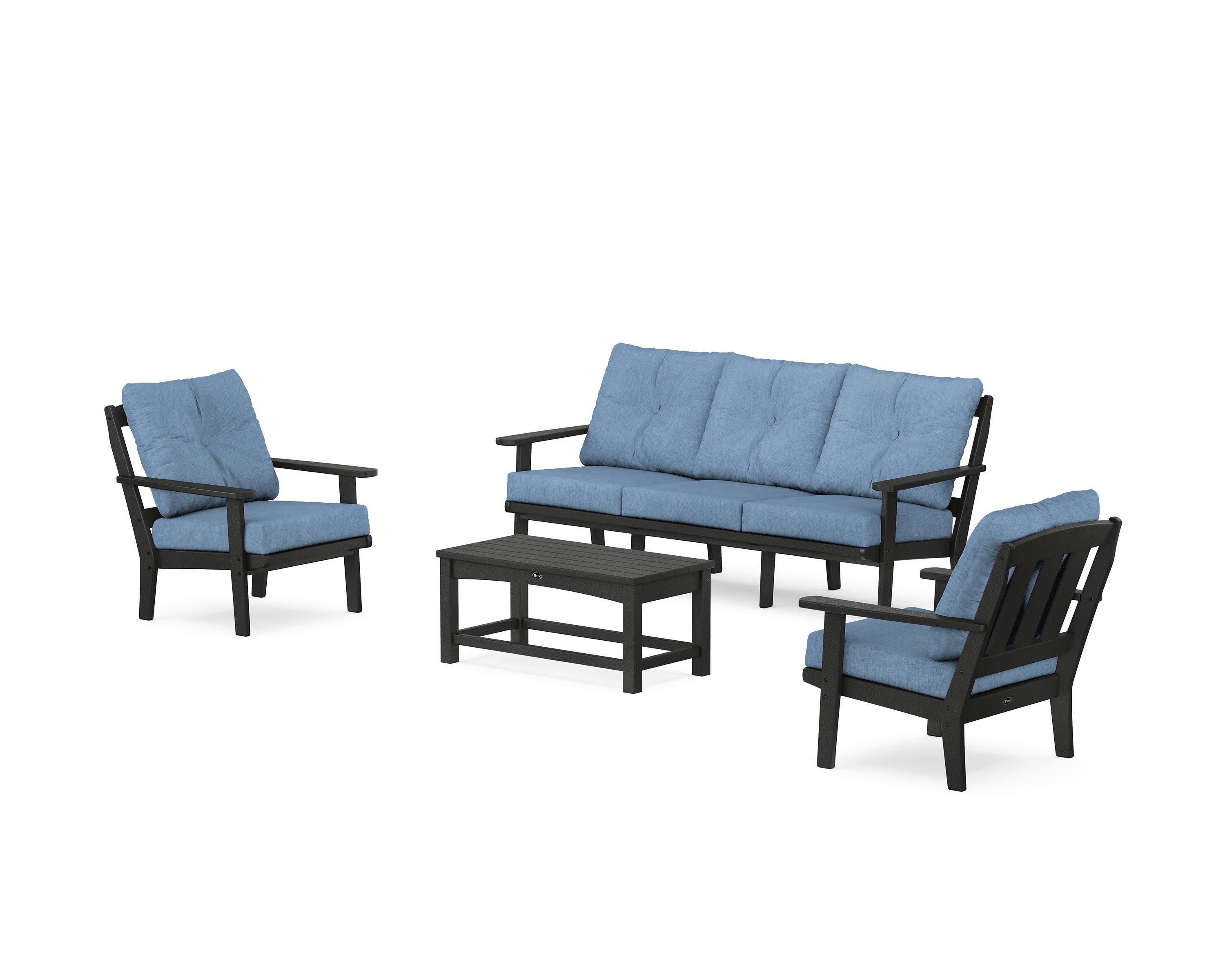 Cape Cod 4-Piece Deep Seating Set with Sofa in Charcoal Black / Sky Blue