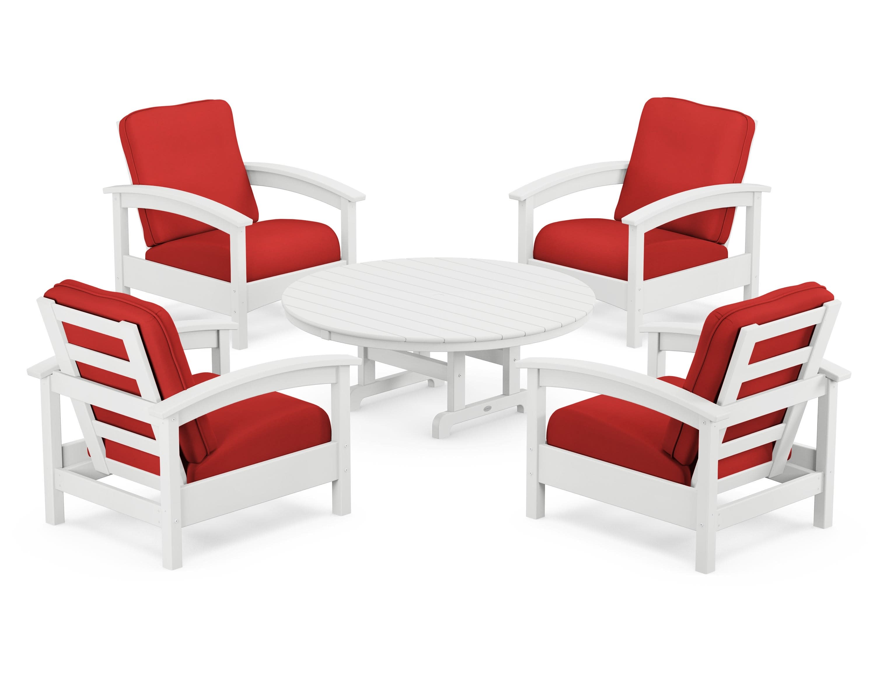 Rockport 5-Piece Deep Seating Set in Classic White / Crimson Linen