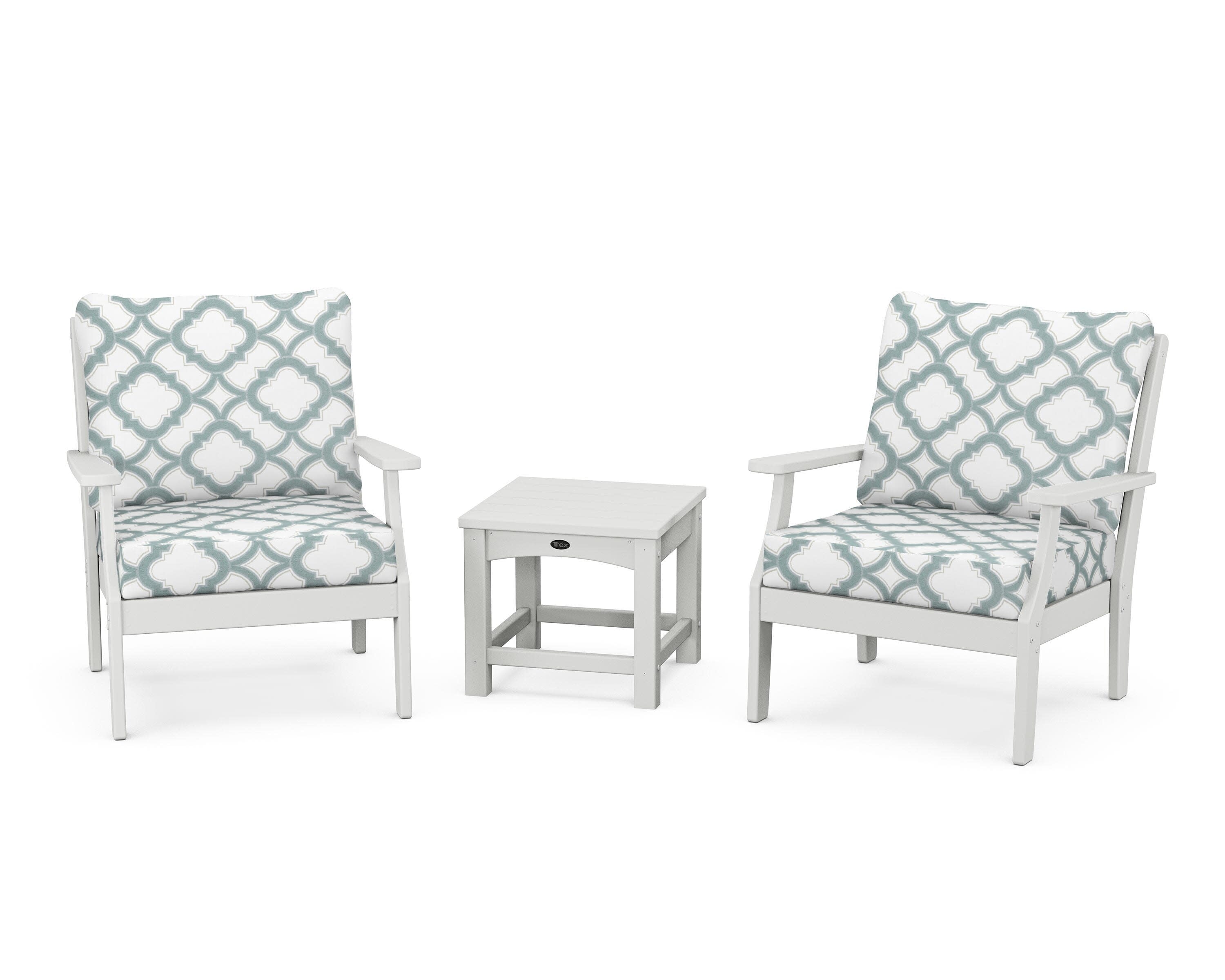 Yacht Club 3-Piece Deep Seating Set in Classic White / Trellis Glacier Spa