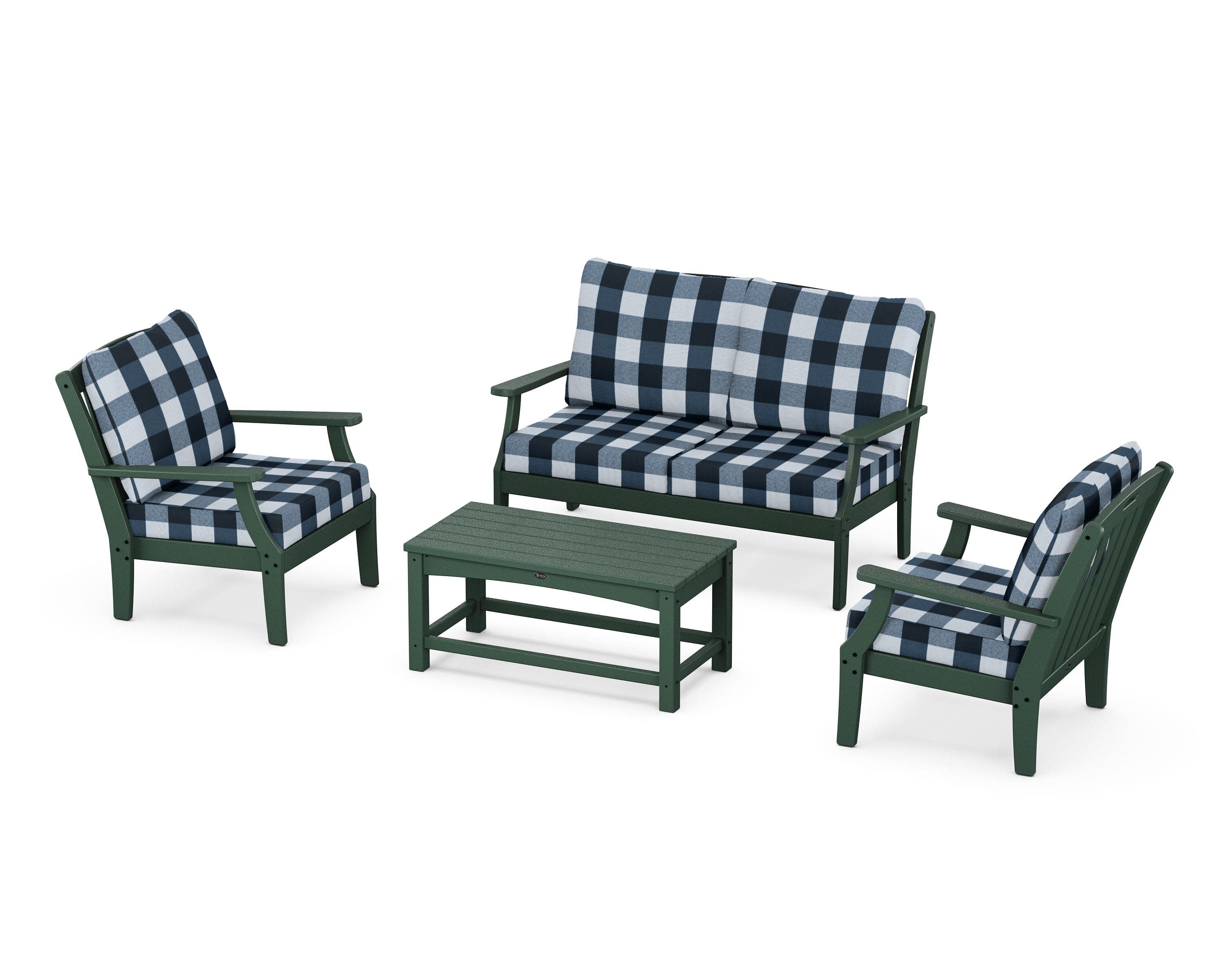 Yacht Club 4-Piece Deep Seating Chair Set in Rainforest Canopy / Buffalo Plaid Marine Indigo