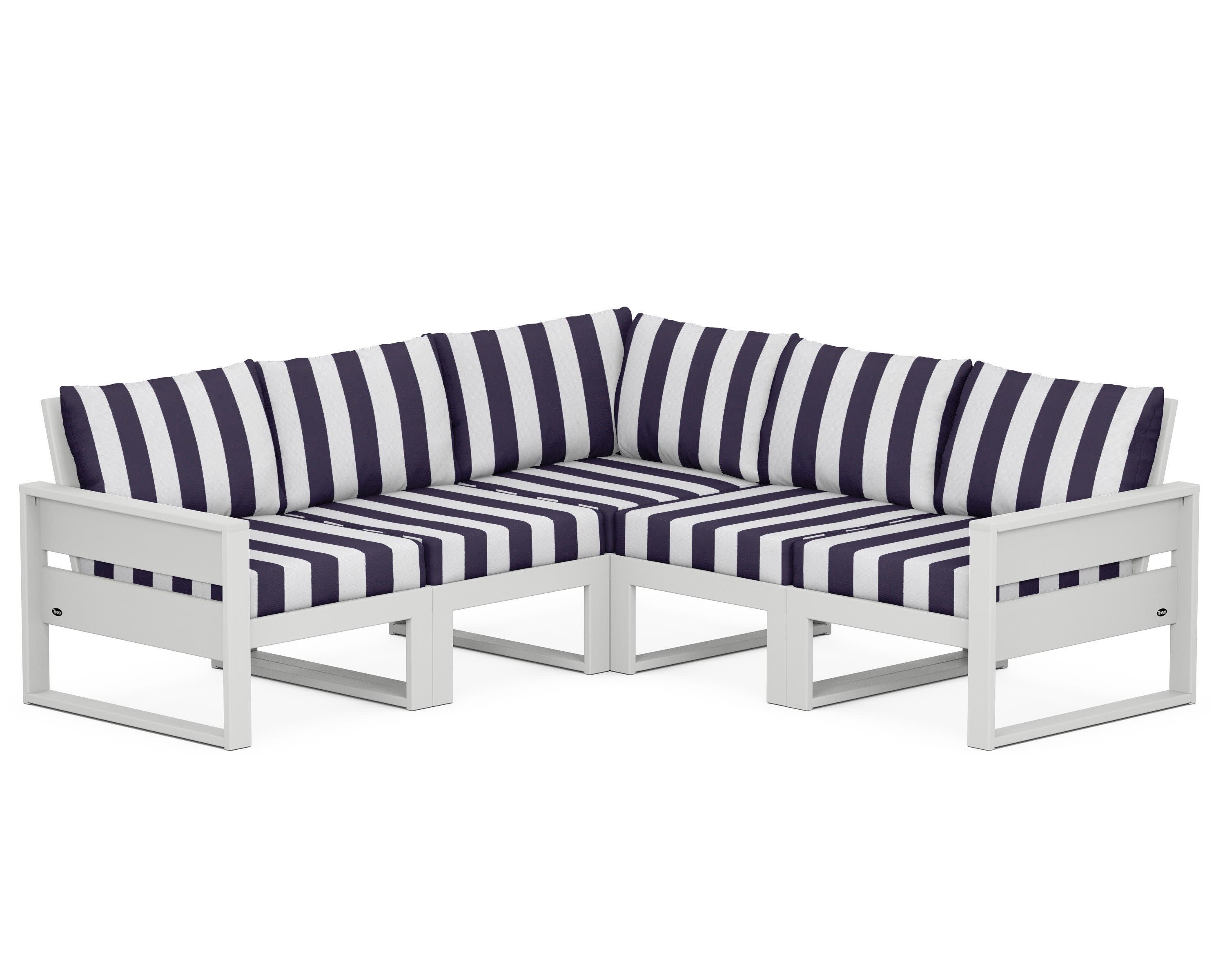 Eastport 5-Piece Sectional in Classic White / Cabana Stripe Navy