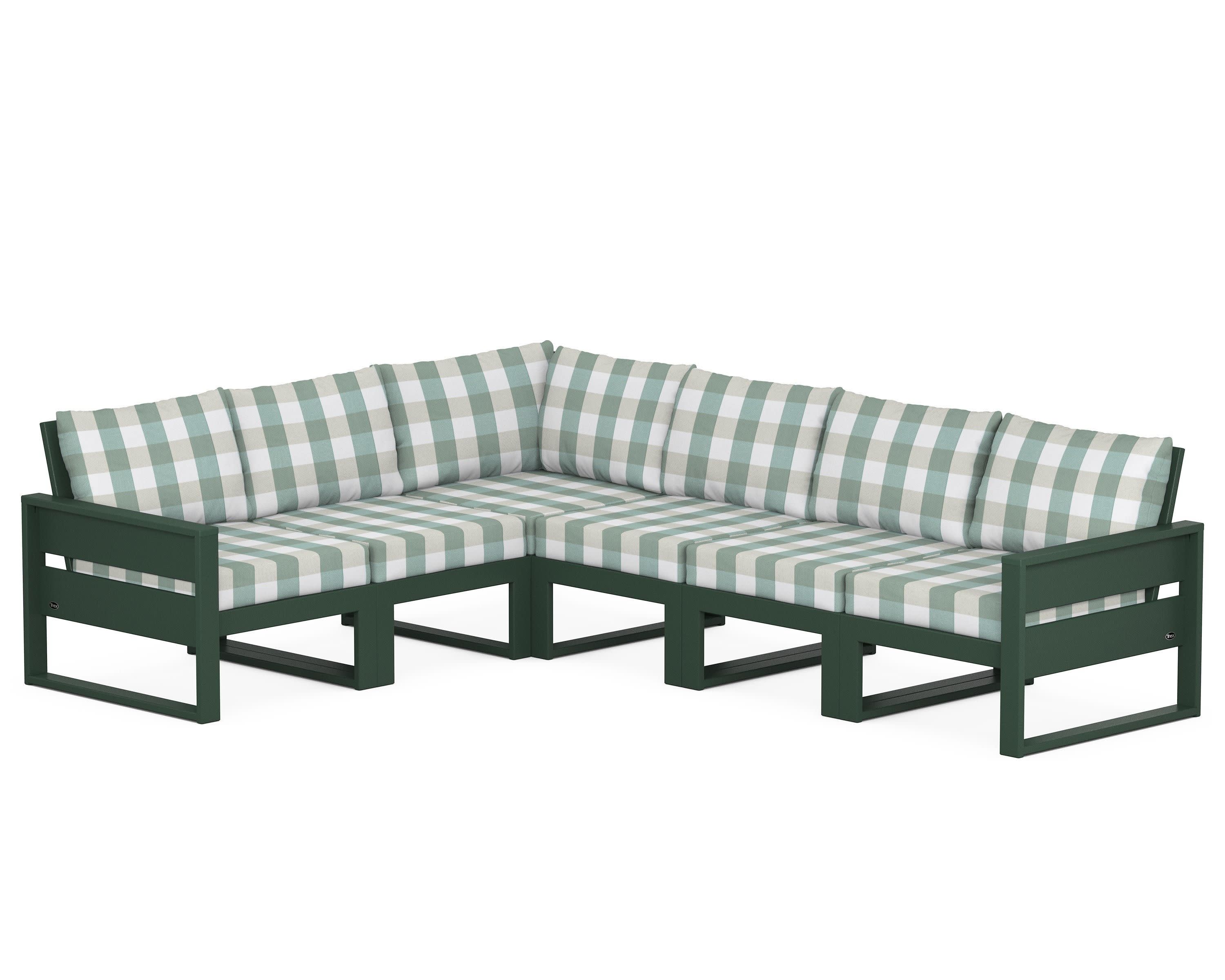 Eastport 6-Piece Sectional in Rainforest Canopy / Buffalo Plaid Glacier Spa
