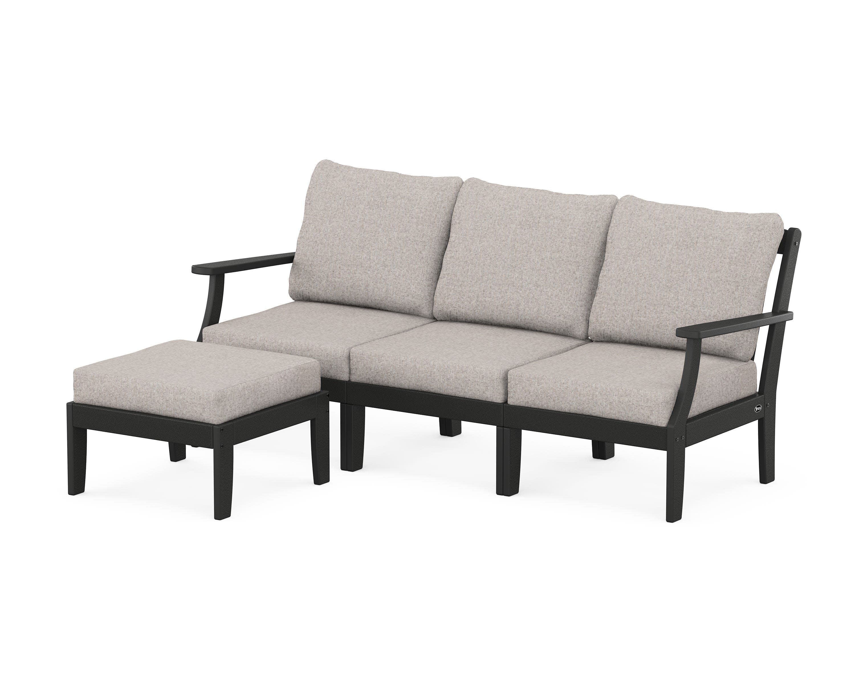 Yacht Club Modular 4-Piece Deep Seating Set with Ottoman in Charcoal Black / Weathered Tweed
