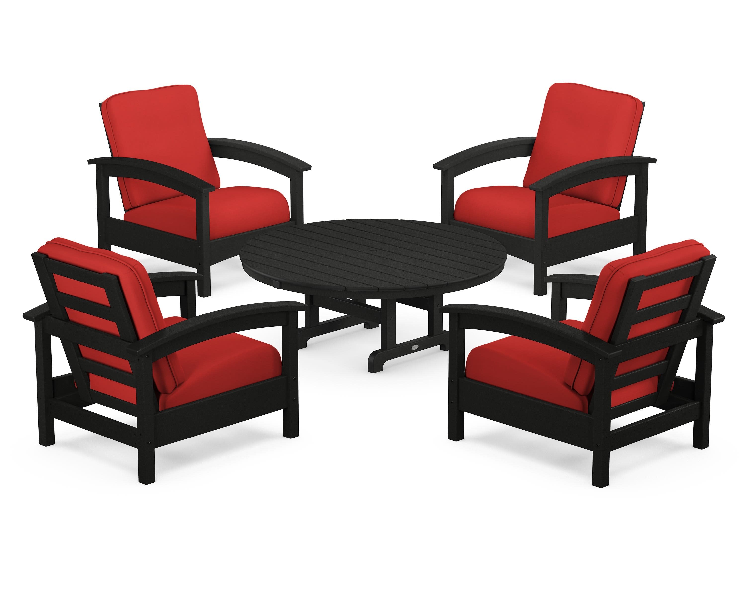 Rockport 5-Piece Deep Seating Set in Charcoal Black / Crimson Linen