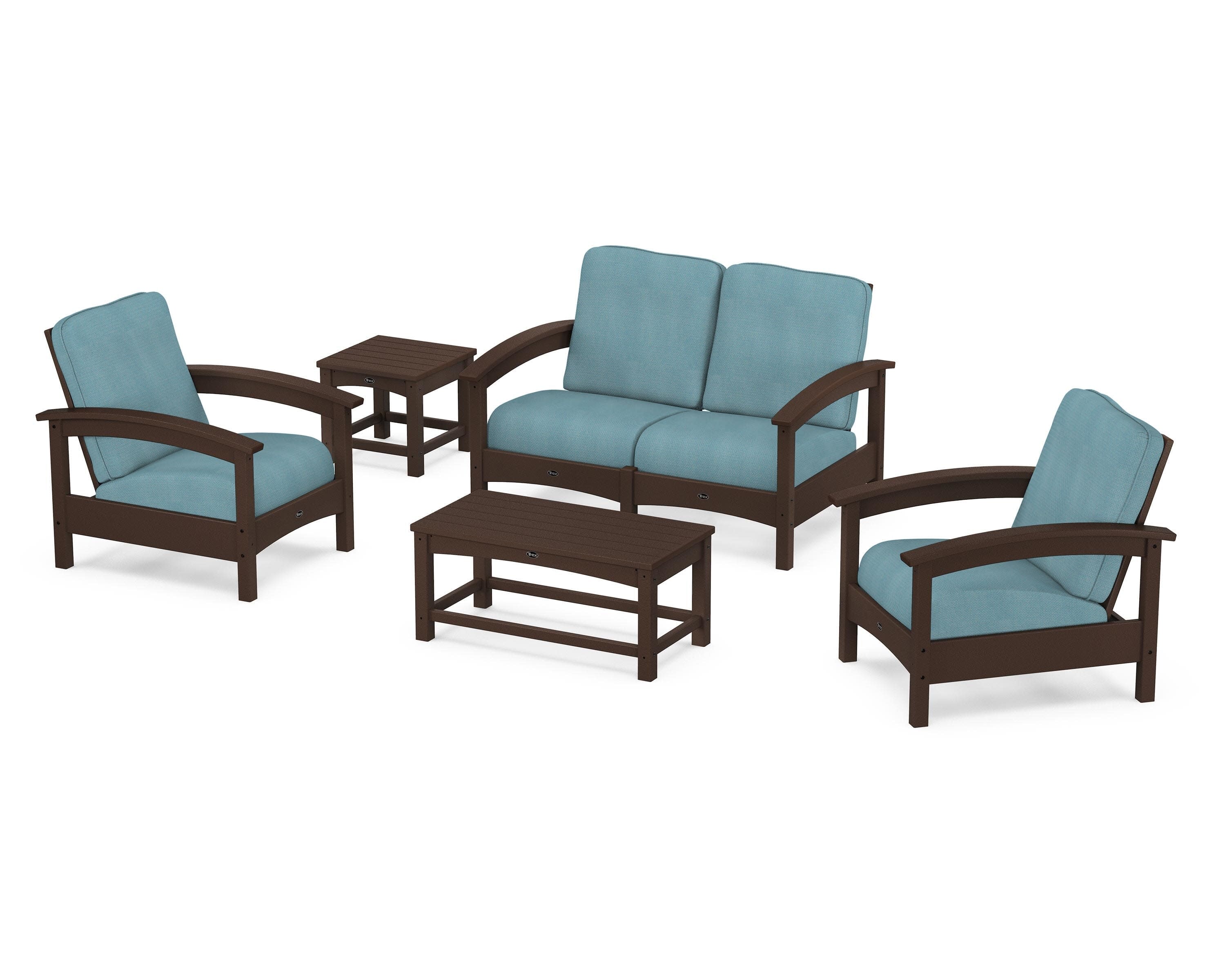 Rockport Club 6-Piece Deep Seating Conversation Set in Vintage Lantern / Lattice Sky Blue
