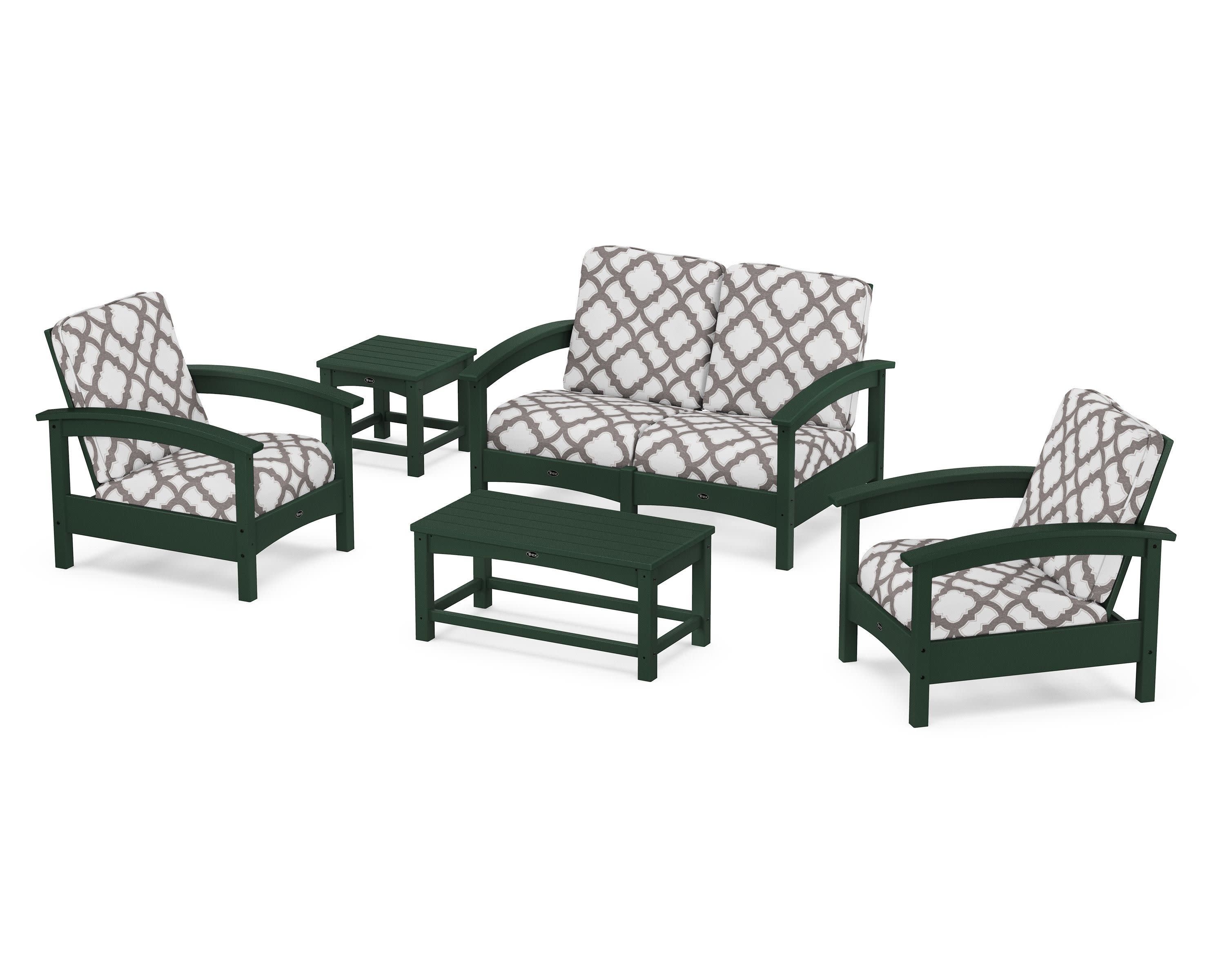 Rockport Club 6-Piece Deep Seating Conversation Set in Rainforest Canopy / Trellis Grey Mist