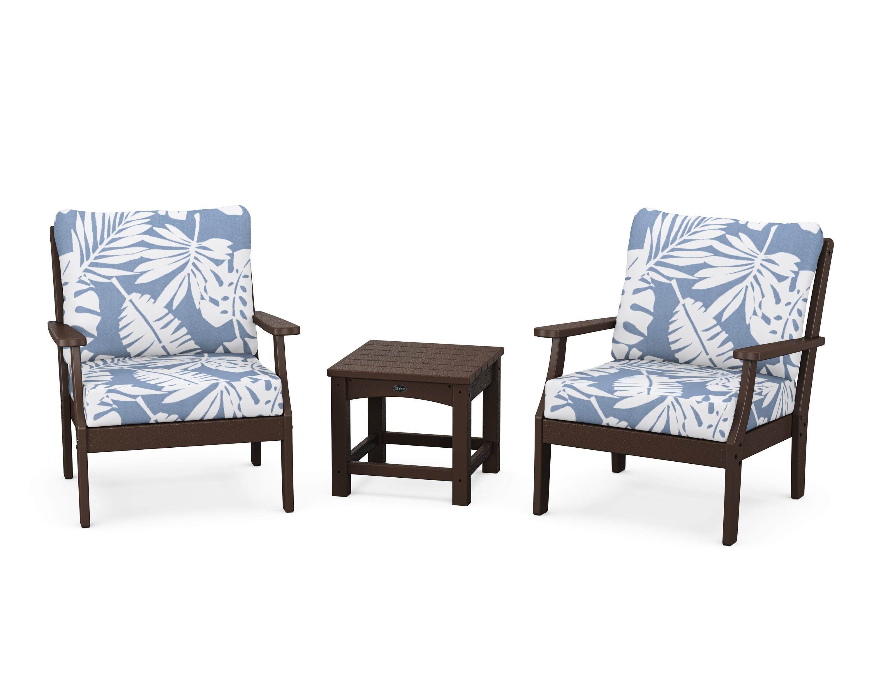 Yacht Club 3-Piece Deep Seating Set in Vintage Lantern / Leaf Sky Blue