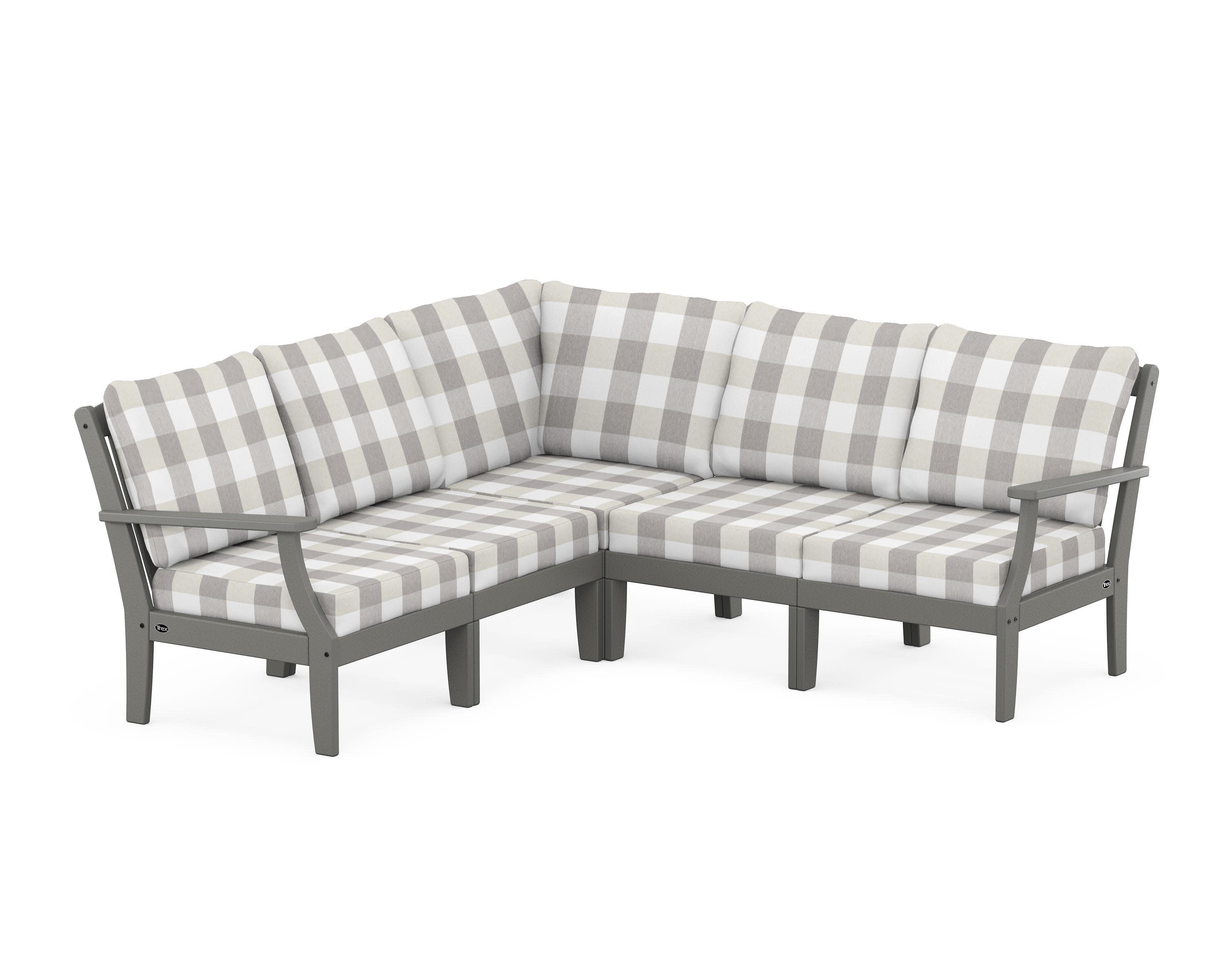 Yacht Club Modular 5-Piece Deep Seating Set in Stepping Stone / Buffalo Plaid Grey Mist