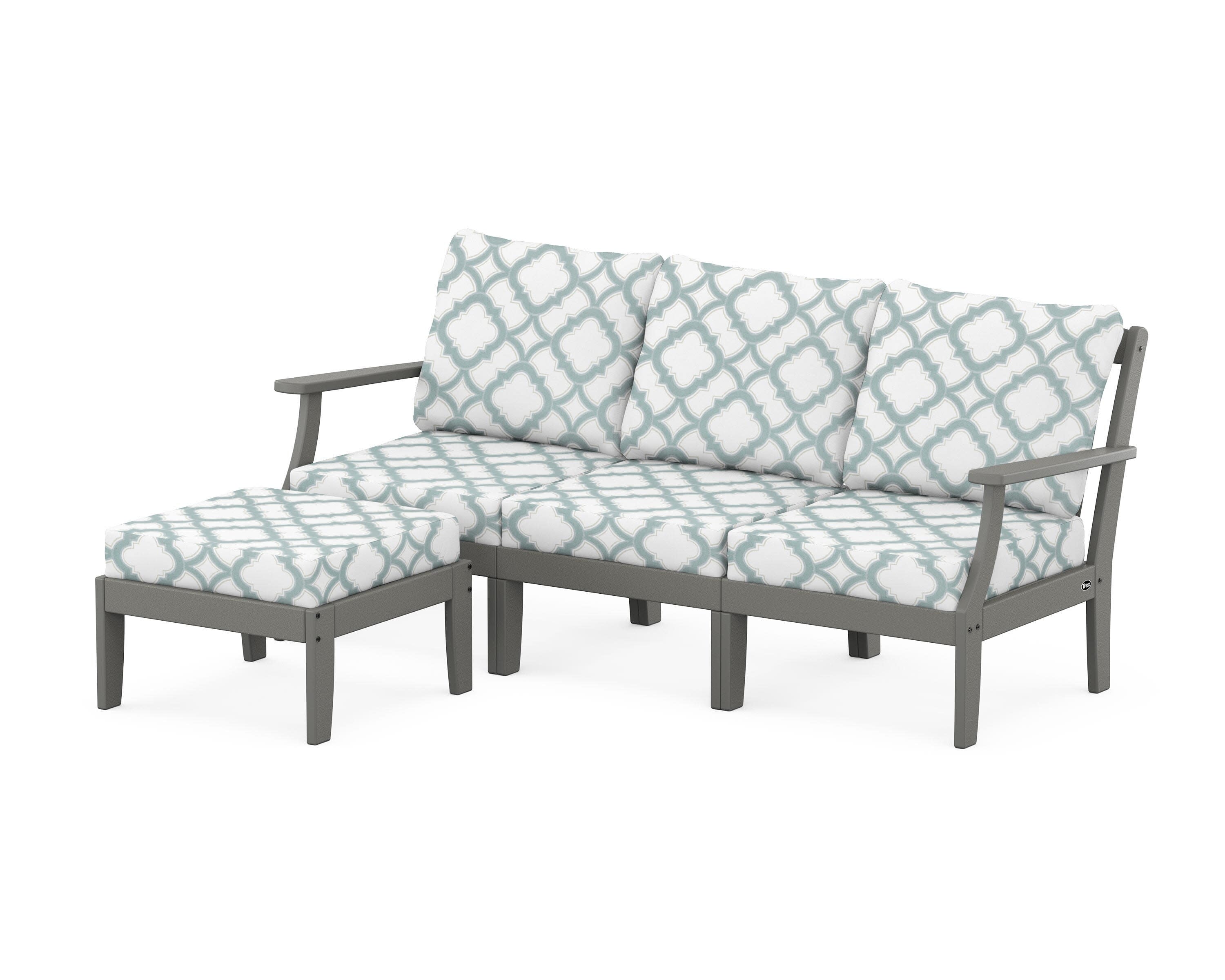 Yacht Club Modular 4-Piece Deep Seating Set with Ottoman in Stepping Stone / Trellis Glacier Spa