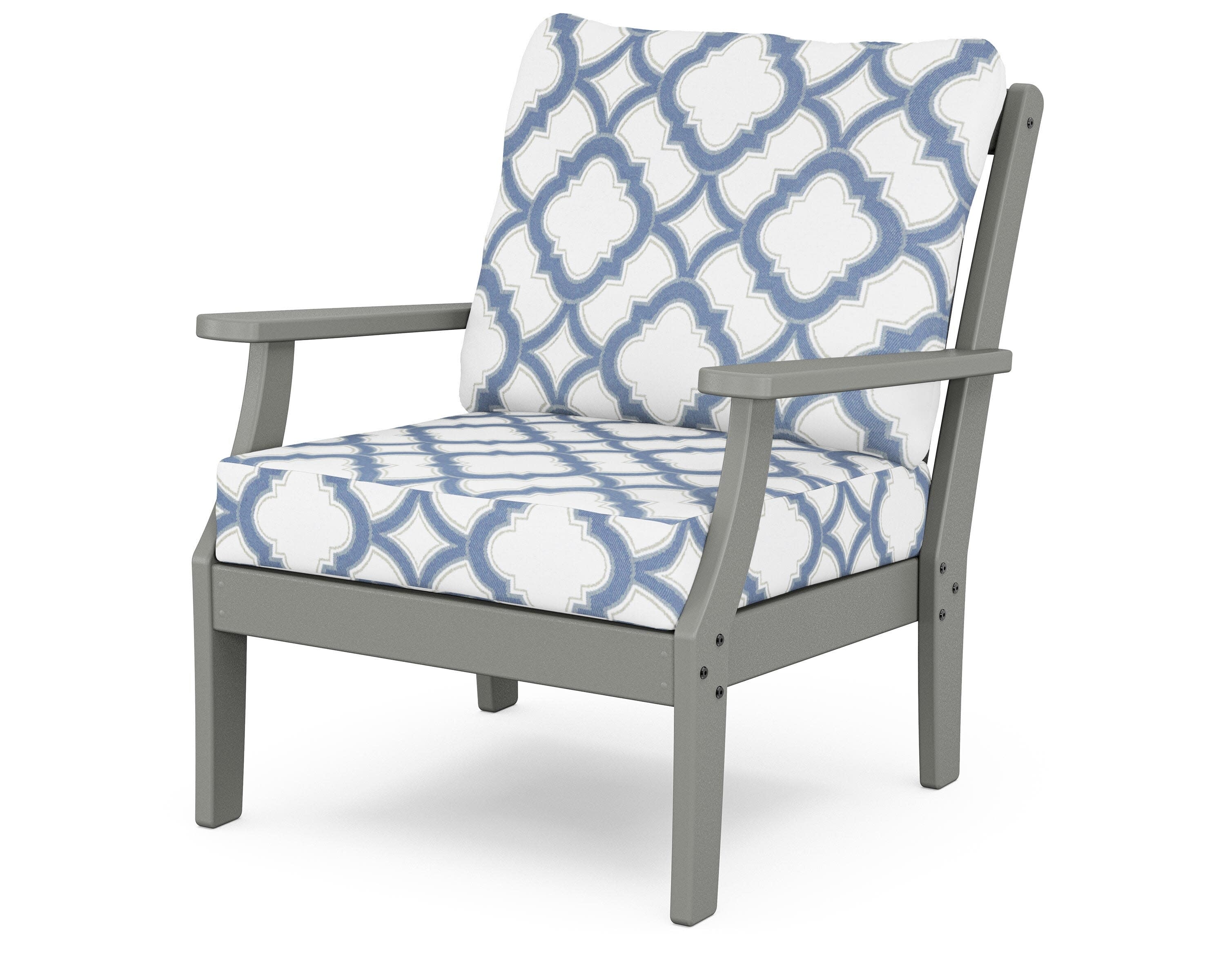 Yacht Club Deep Seating Chair in Stepping Stone / Trellis Sky Blue