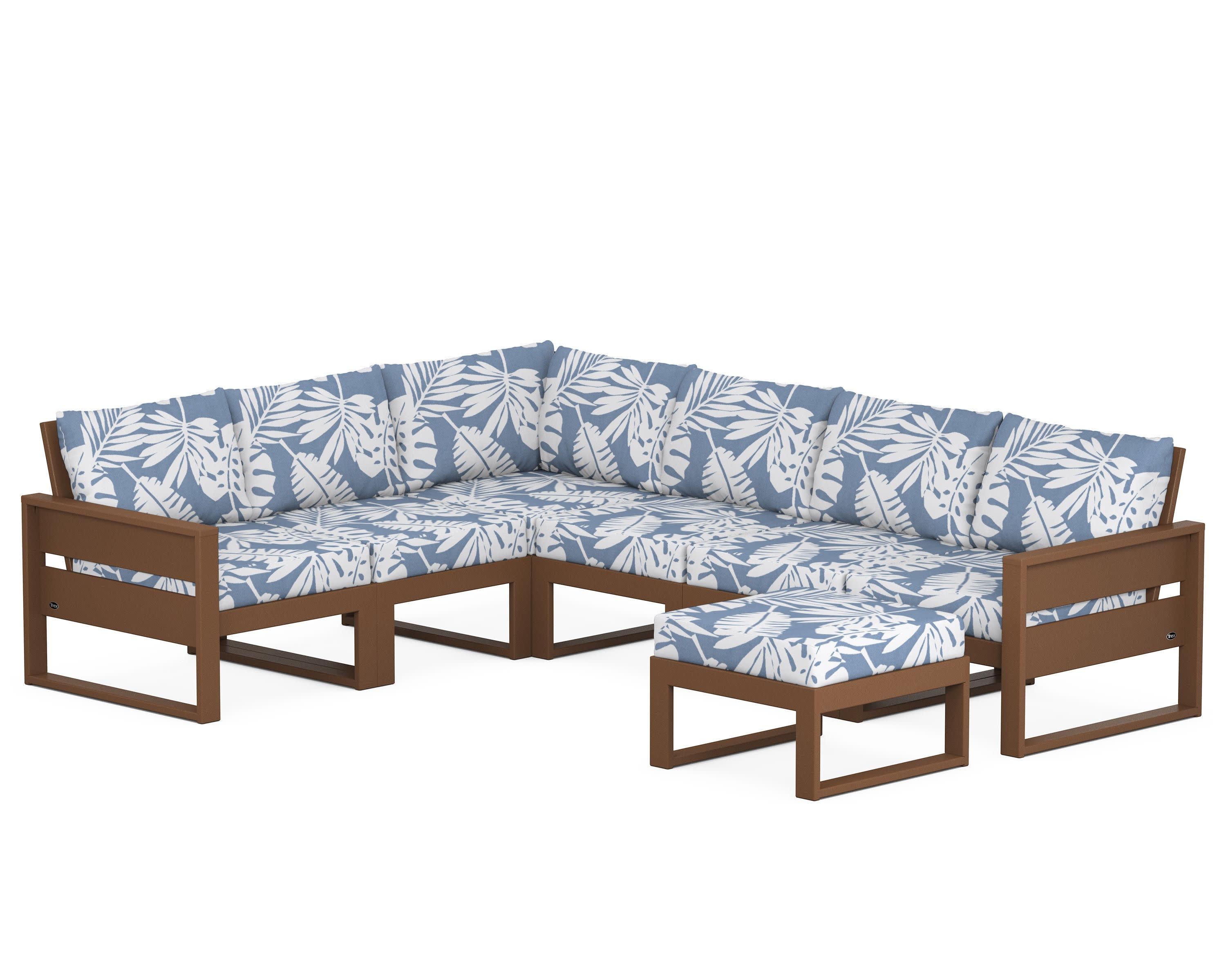 Eastport 6-Piece Sectional with Ottoman in Tree House / Leaf Sky Blue