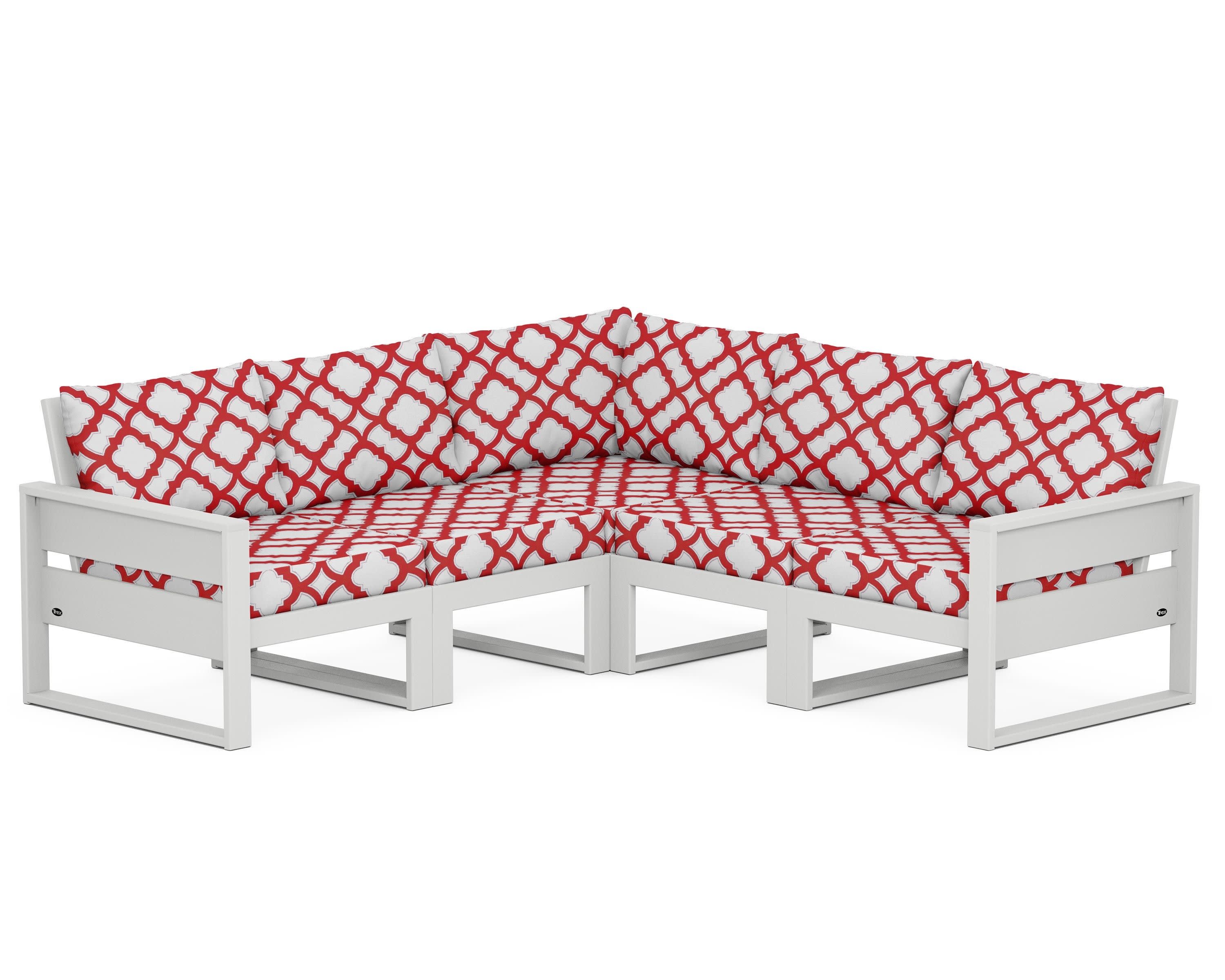 Eastport 5-Piece Sectional in Classic White / Trellis Crimson