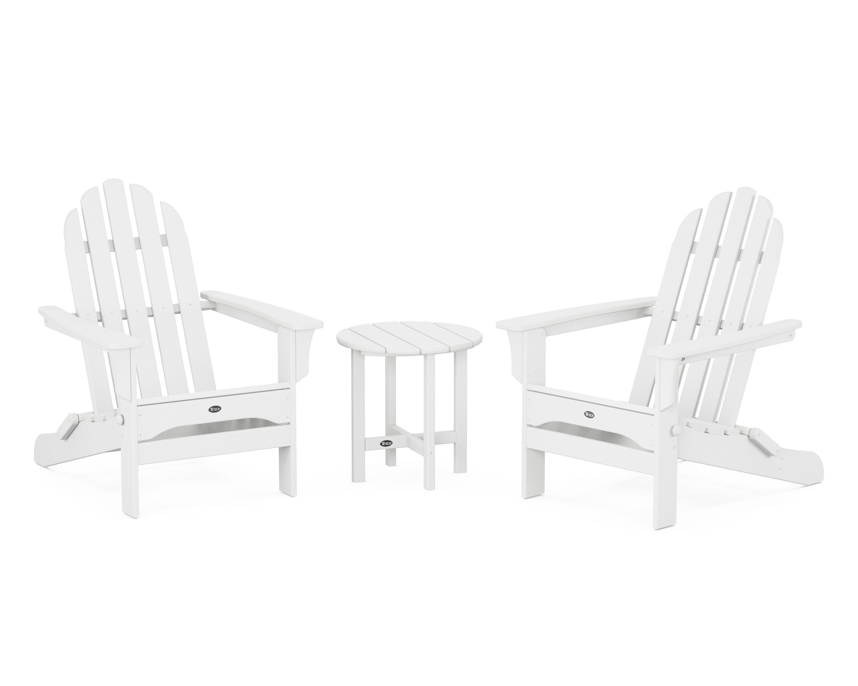 Cape Cod Folding Adirondack Set with Side Table in Classic White