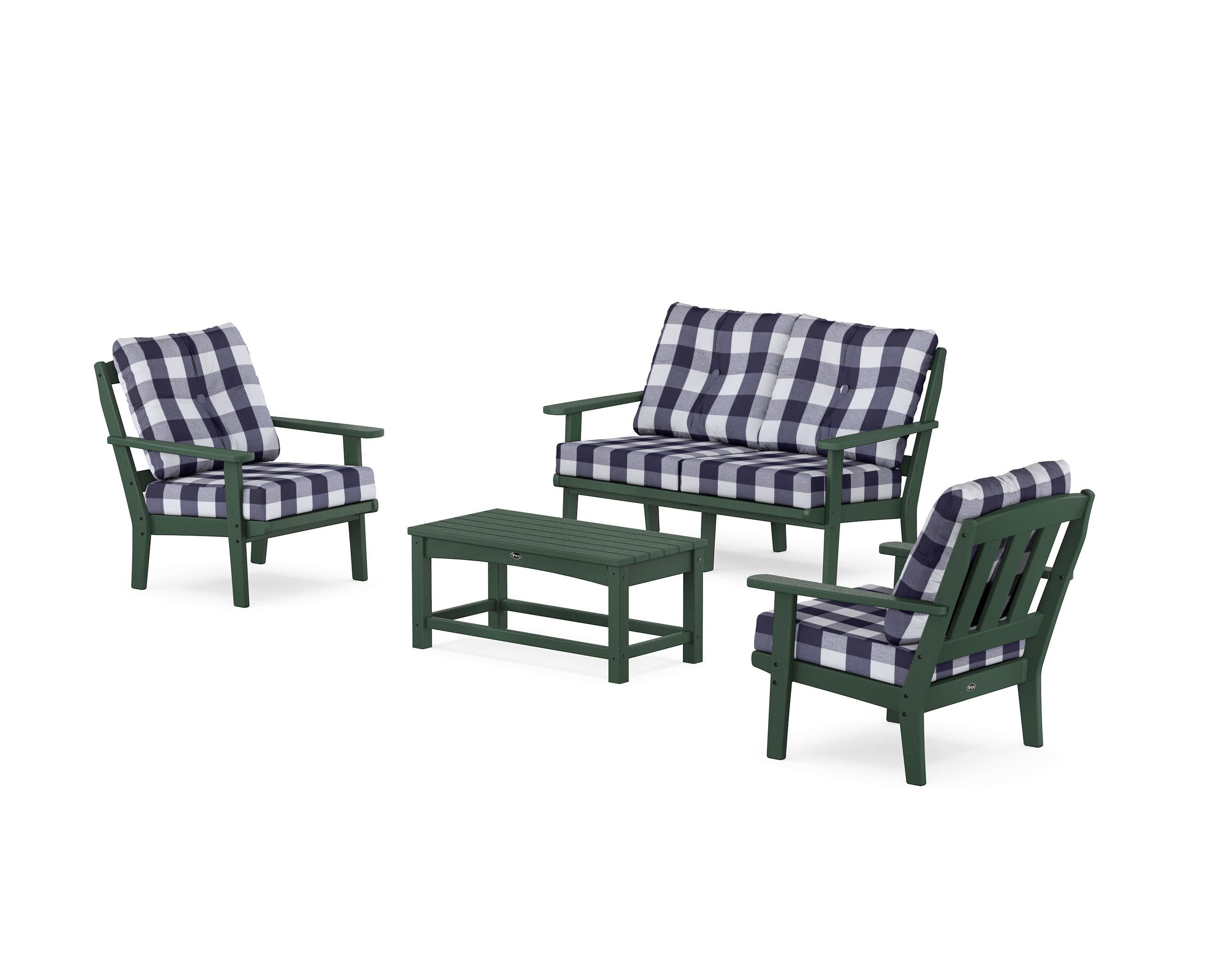 Cape Cod 4-Piece Deep Seating Set with Loveseat in Rainforest Canopy / Buffalo Plaid Navy