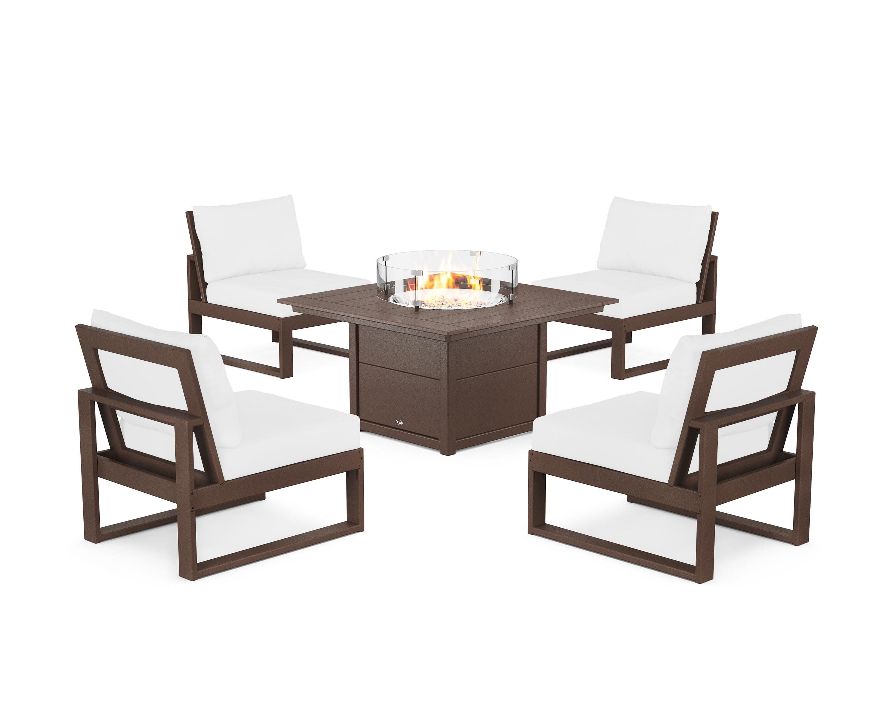 Eastport Modular 5-Piece Deep Seating Set with Square Fire Pit Table in Vintage Lantern / Natural