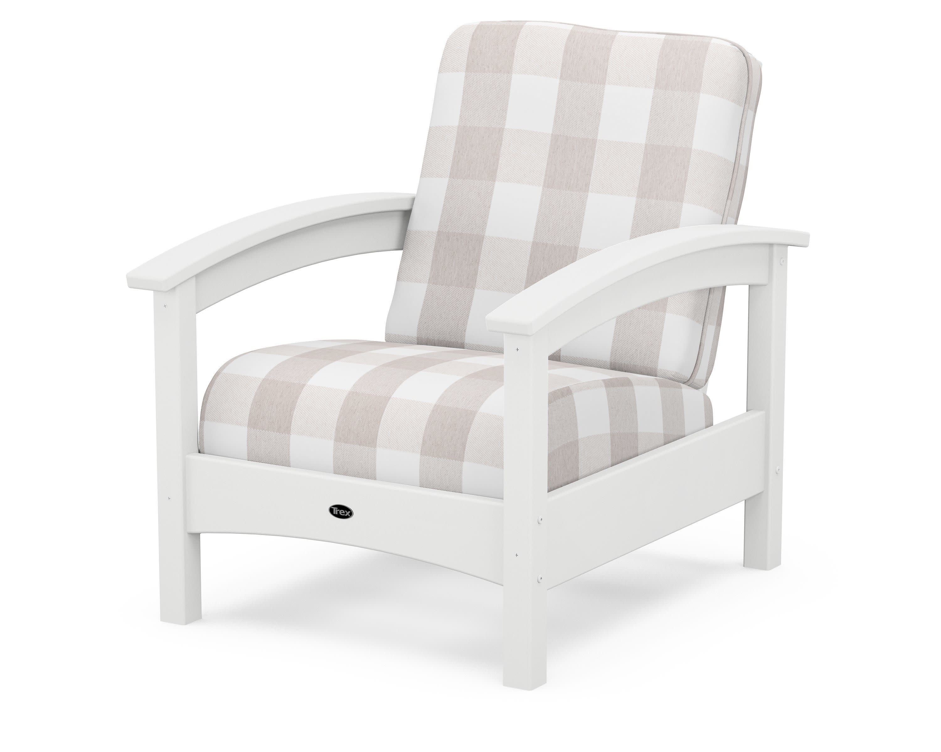 Rockport Club Chair in Classic White / Buffalo Plaid Dune Burlap