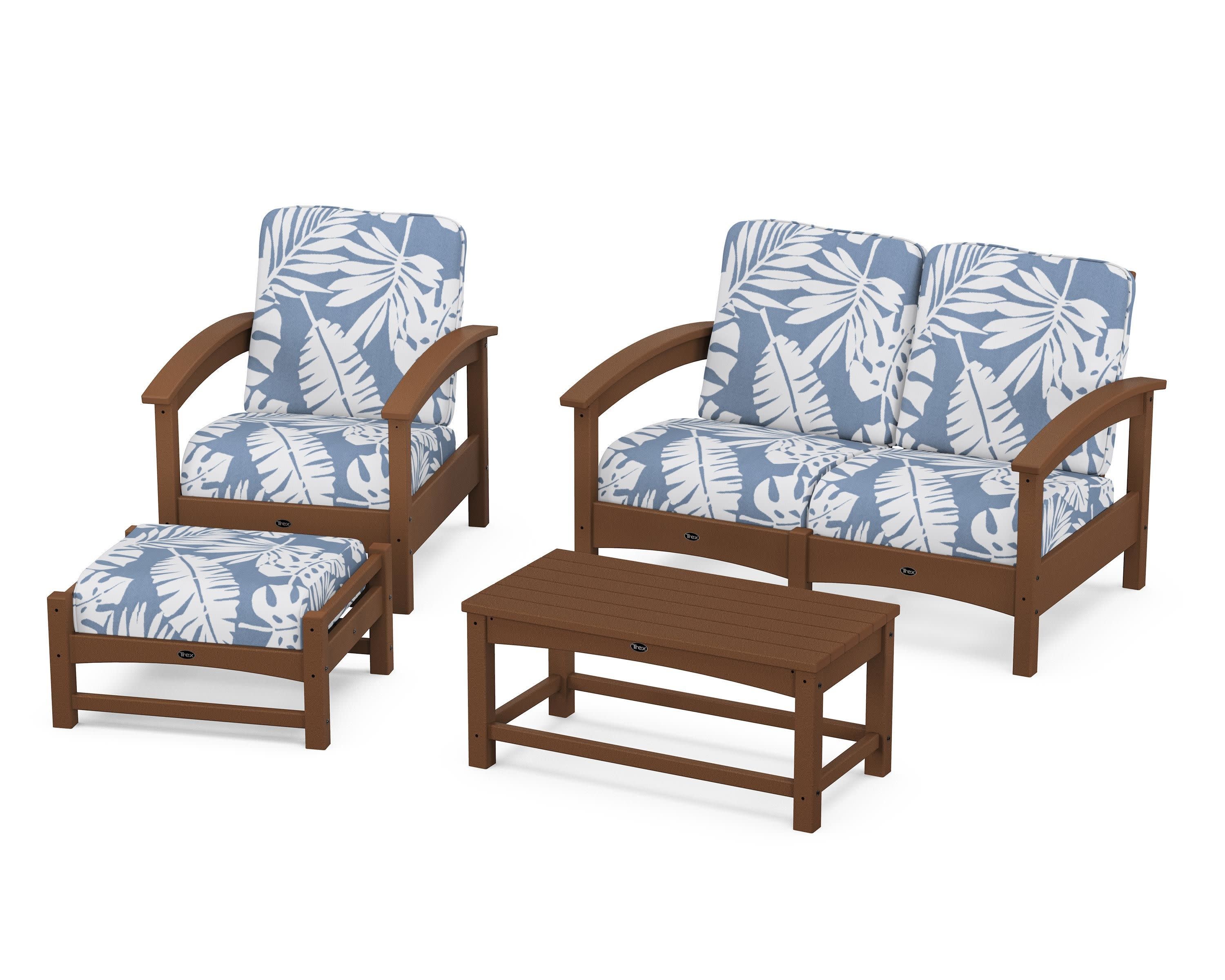 Rockport 4-Piece Deep Seating Conversation Group in Tree House / Leaf Sky Blue
