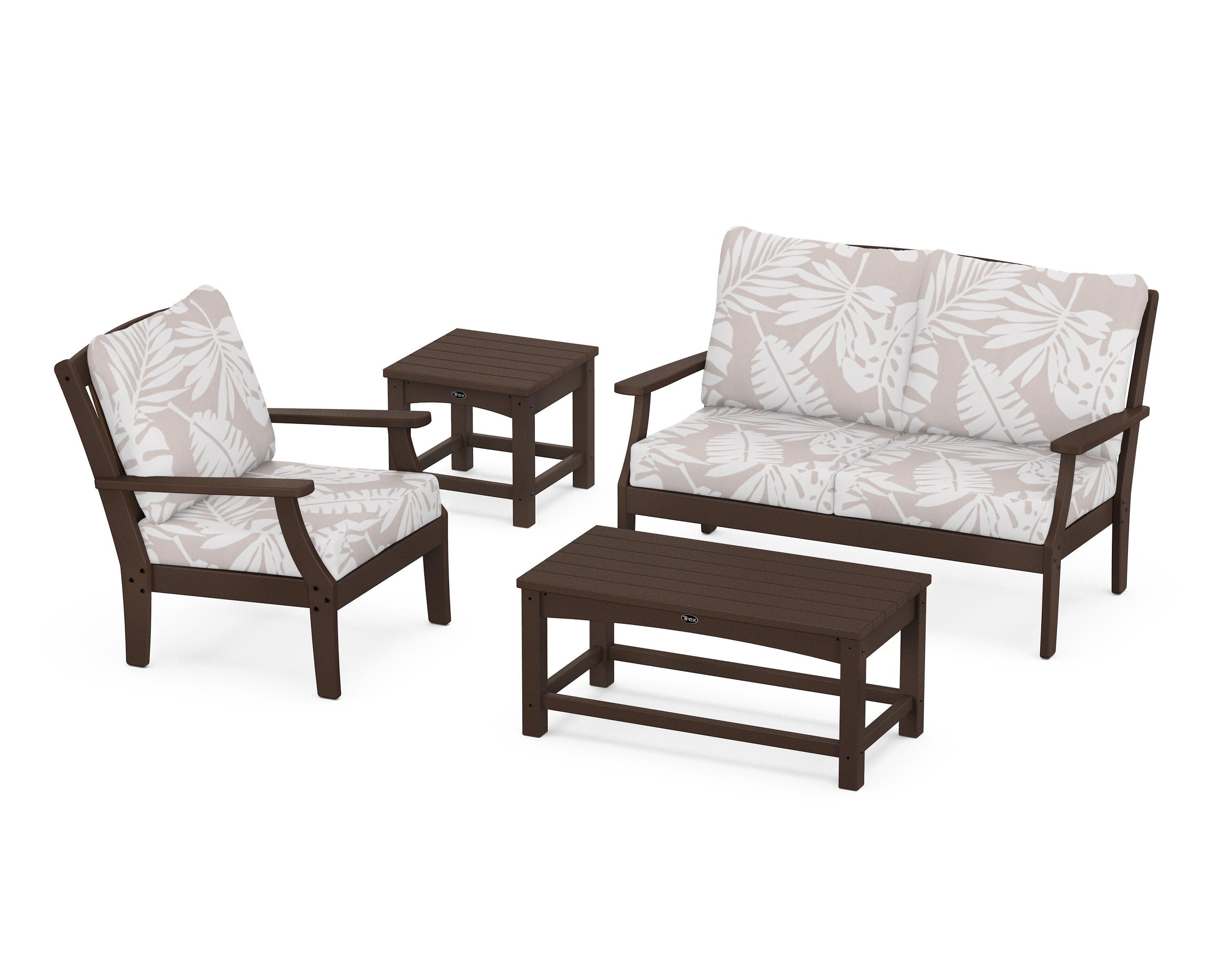 Yacht Club 4-Piece Deep Seating Set in Vintage Lantern / Leaf Dune Burlap