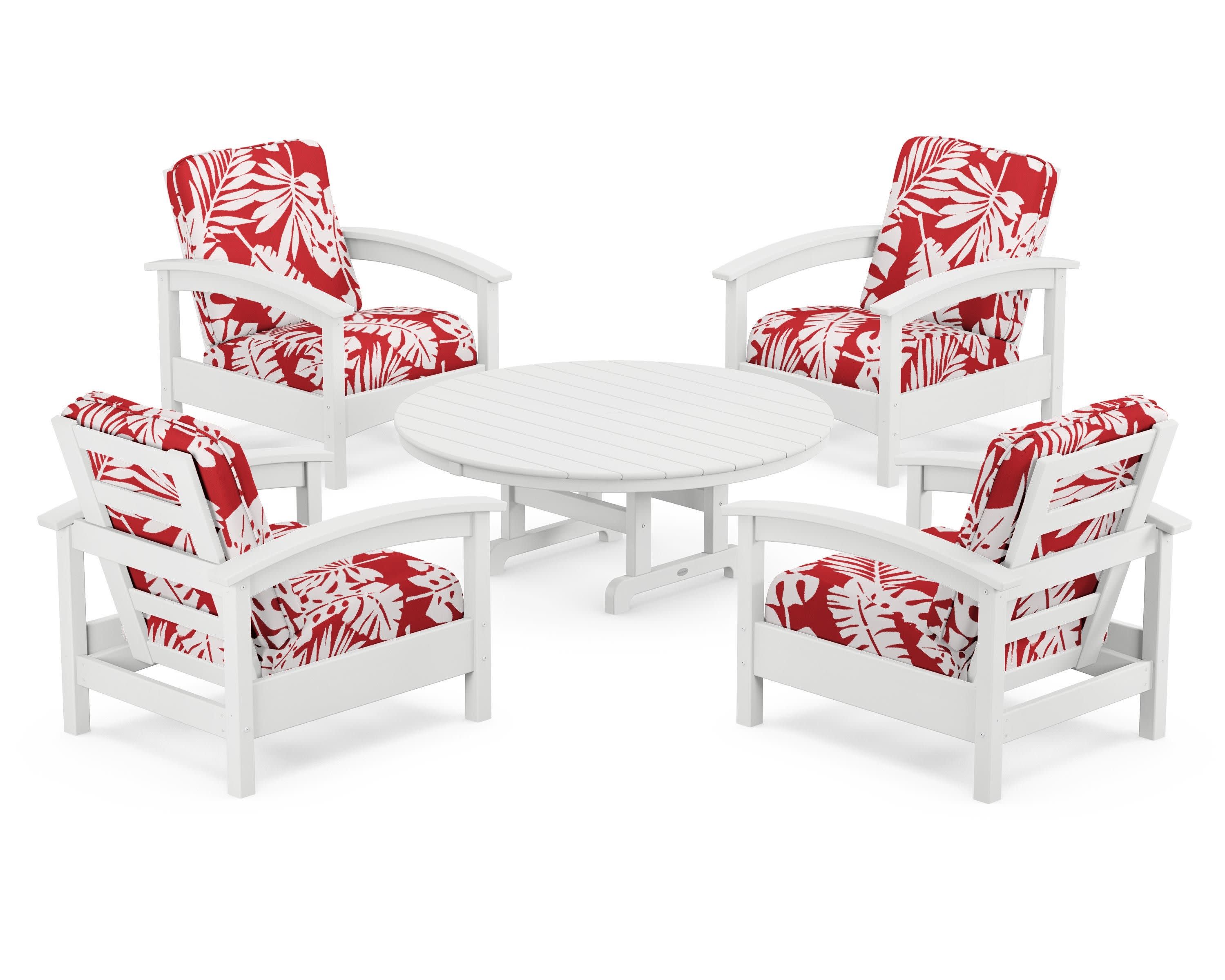 Rockport 5-Piece Deep Seating Set in Classic White / Leaf Crimson