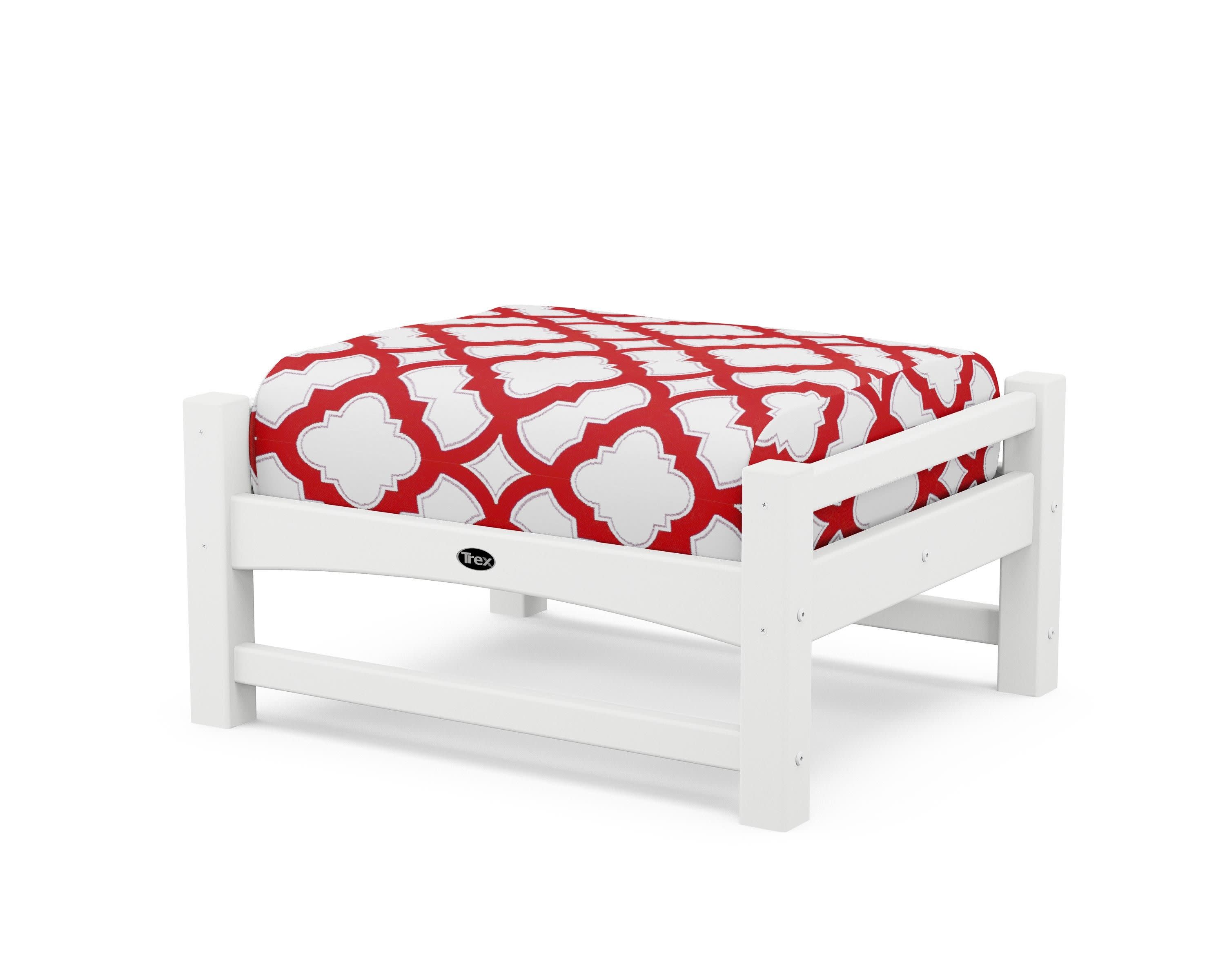 Rockport Club Ottoman in Classic White / Trellis Crimson