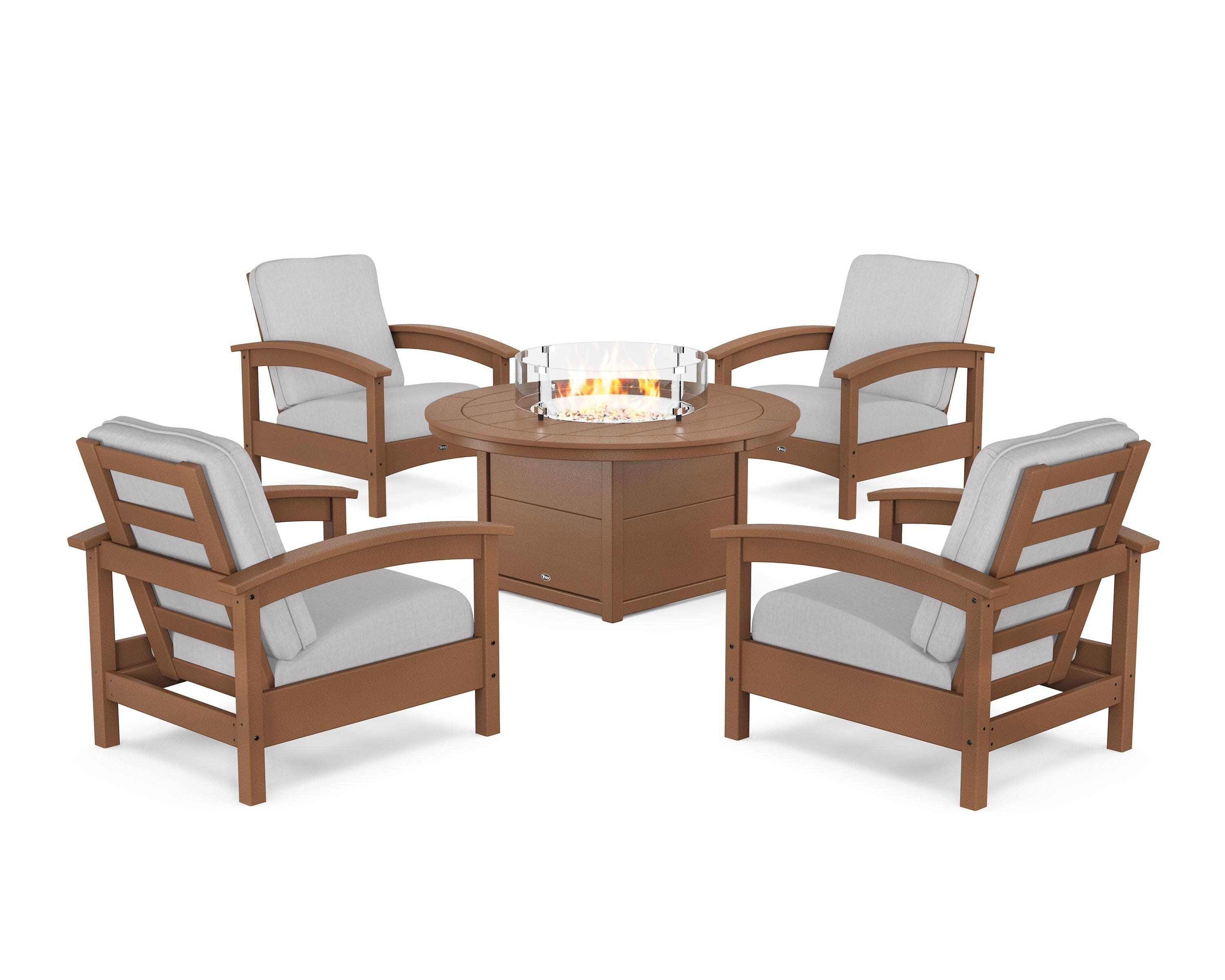 Rockport 5-Piece Deep Seating Set with Round Fire Pit Table in Tree House / Granite