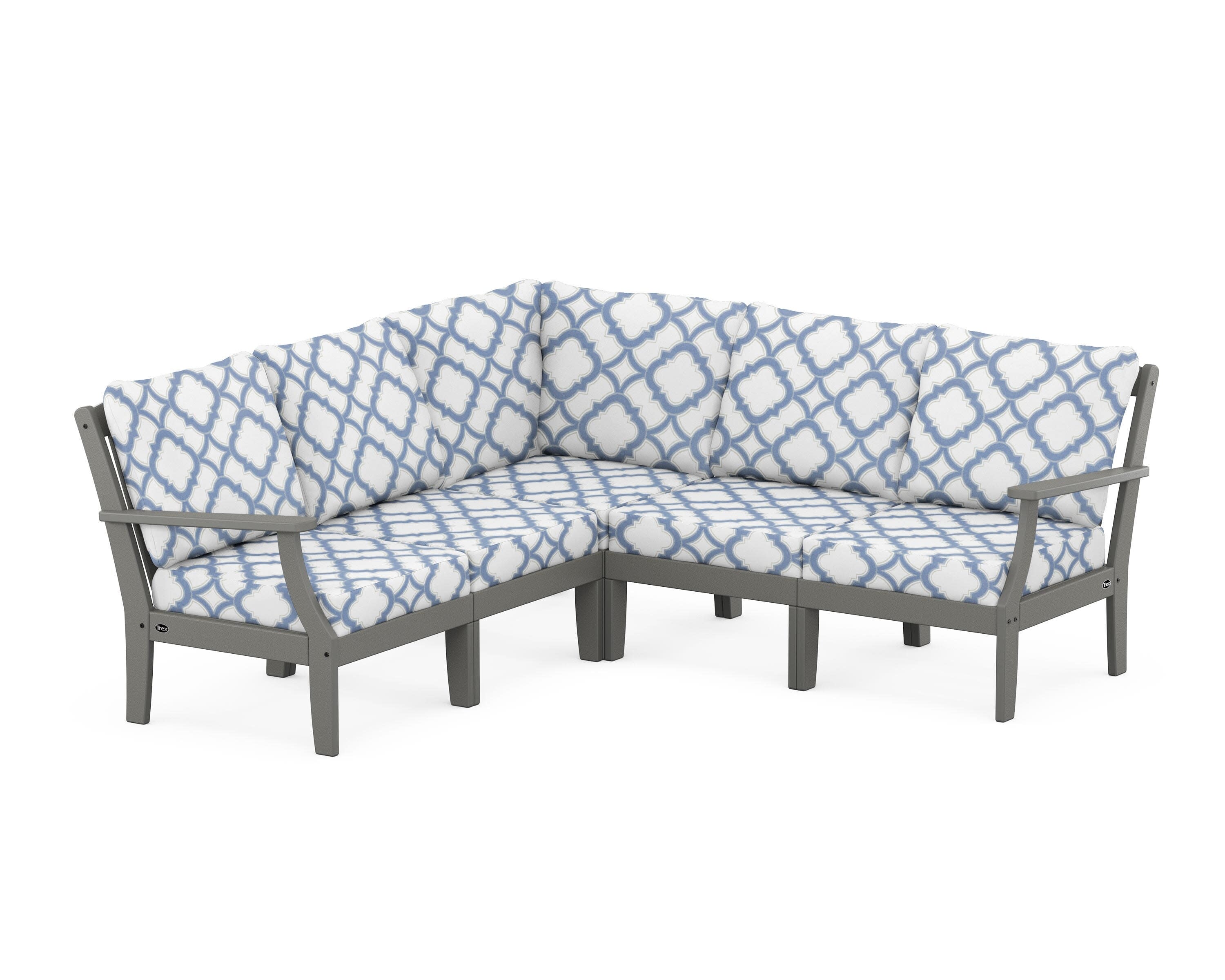 Yacht Club Modular 5-Piece Deep Seating Set in Stepping Stone / Trellis Sky Blue