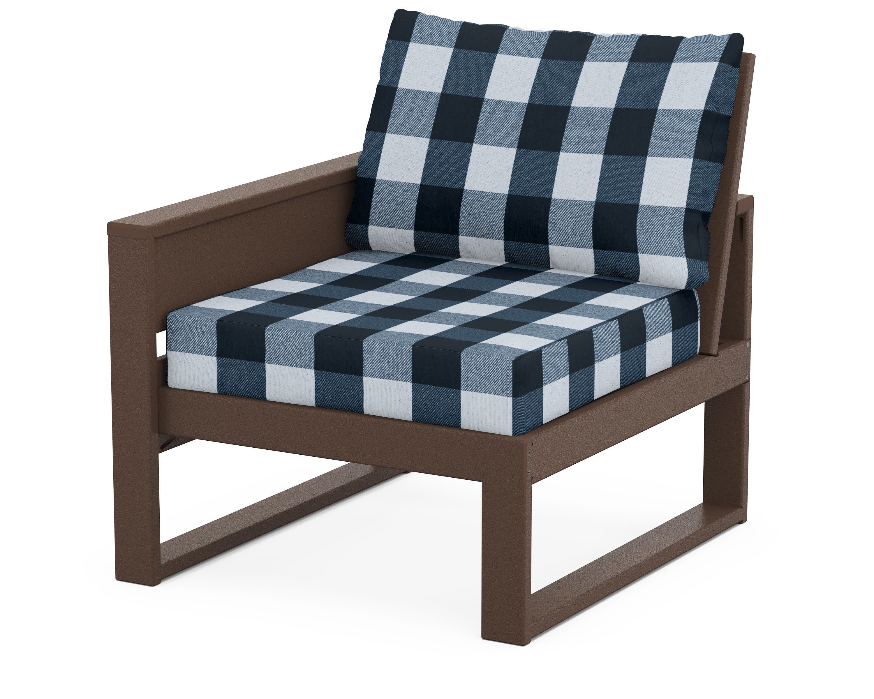 Eastport Modular Left Arm Chair in Vintage Lantern / Buffalo Plaid Marine Indigo