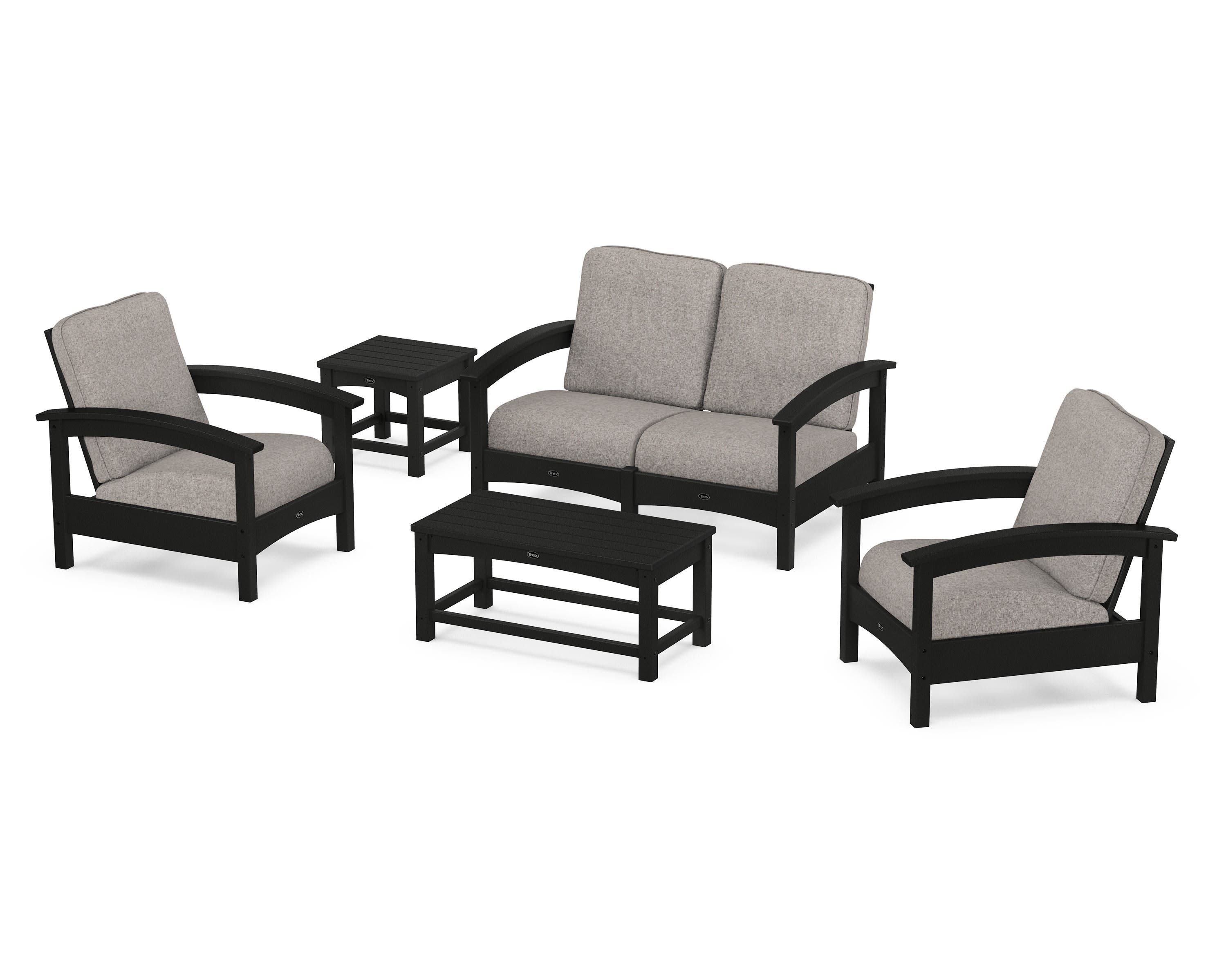 Rockport Club 6-Piece Deep Seating Conversation Set in Charcoal Black / Weathered Tweed