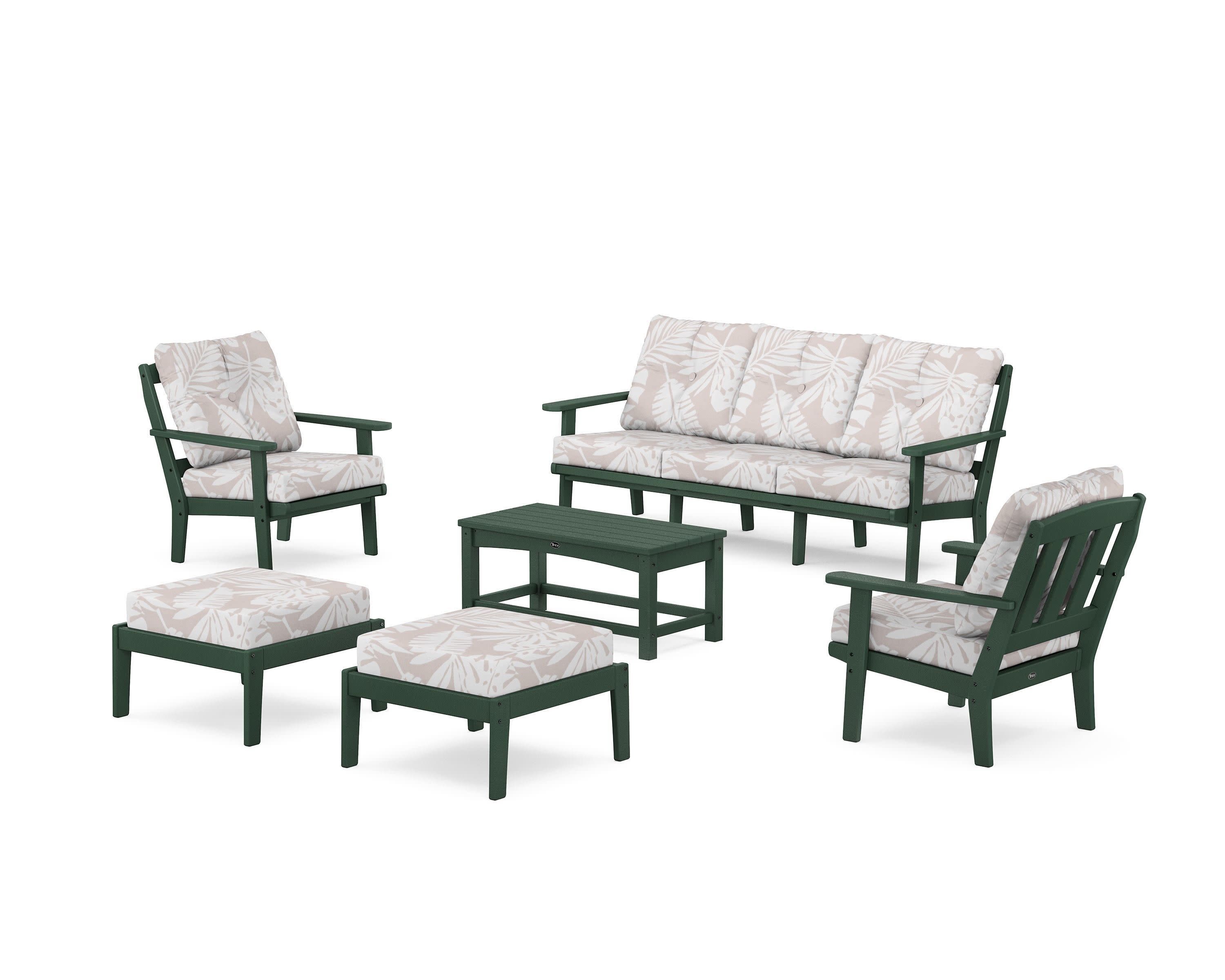 Cape Cod 6-Piece Lounge Sofa Set in Rainforest Canopy / Leaf Dune Burlap