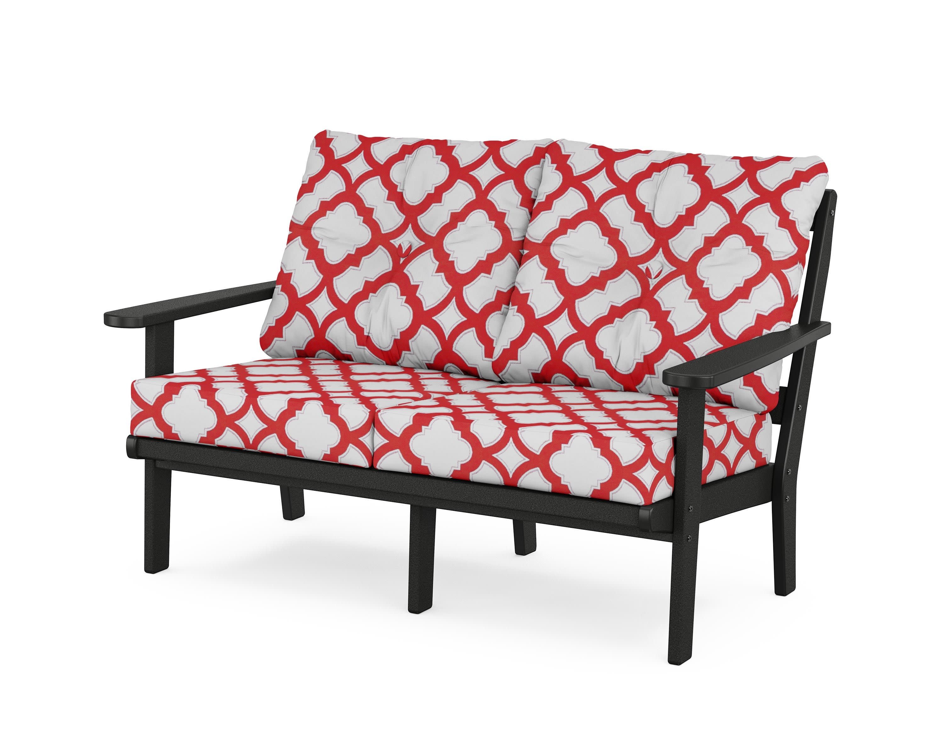 Cape Cod Deep Seating Loveseat in Charcoal Black / Trellis Crimson
