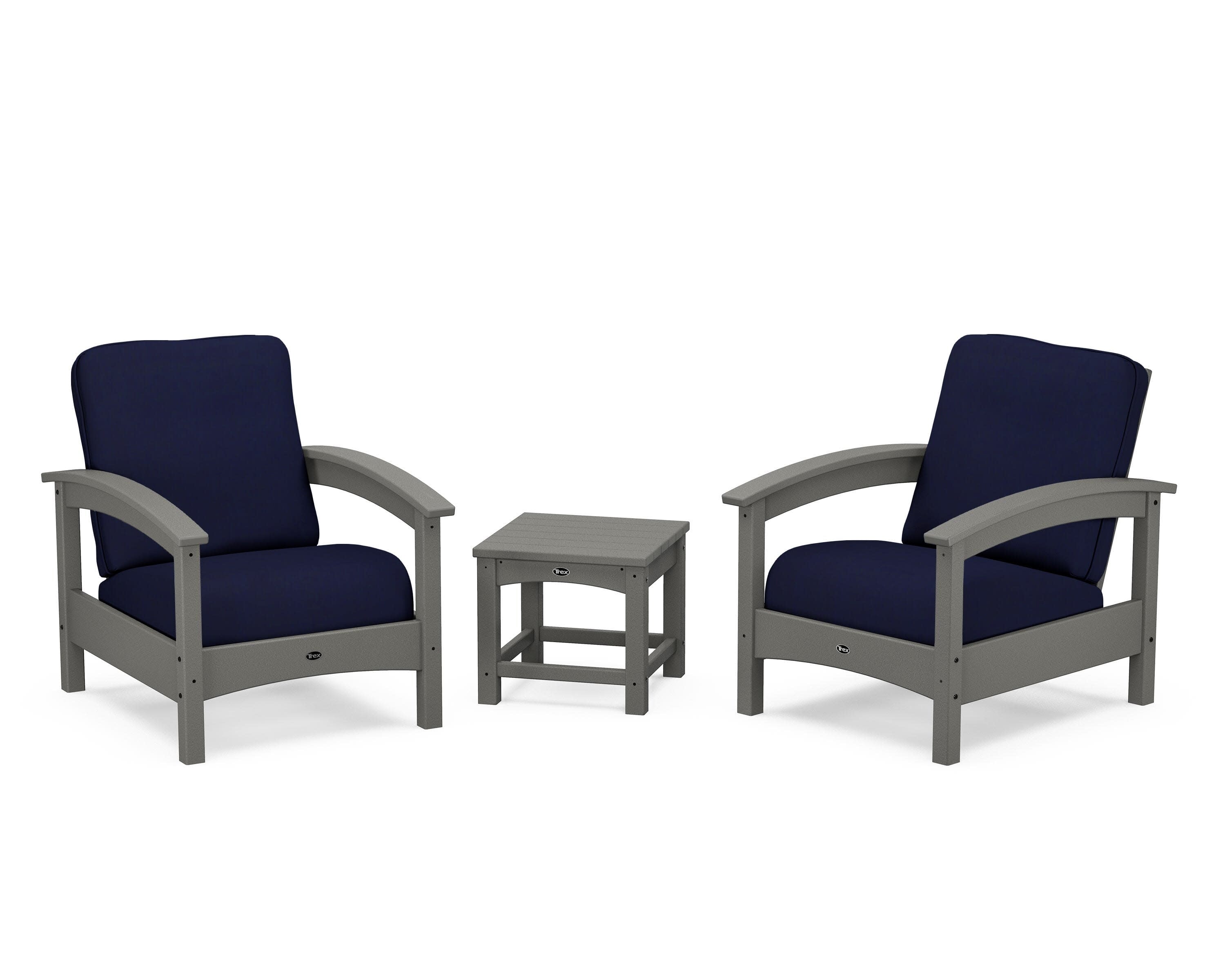 Rockport Club 3-Piece Deep Seating Conversation Set in Stepping Stone / Navy