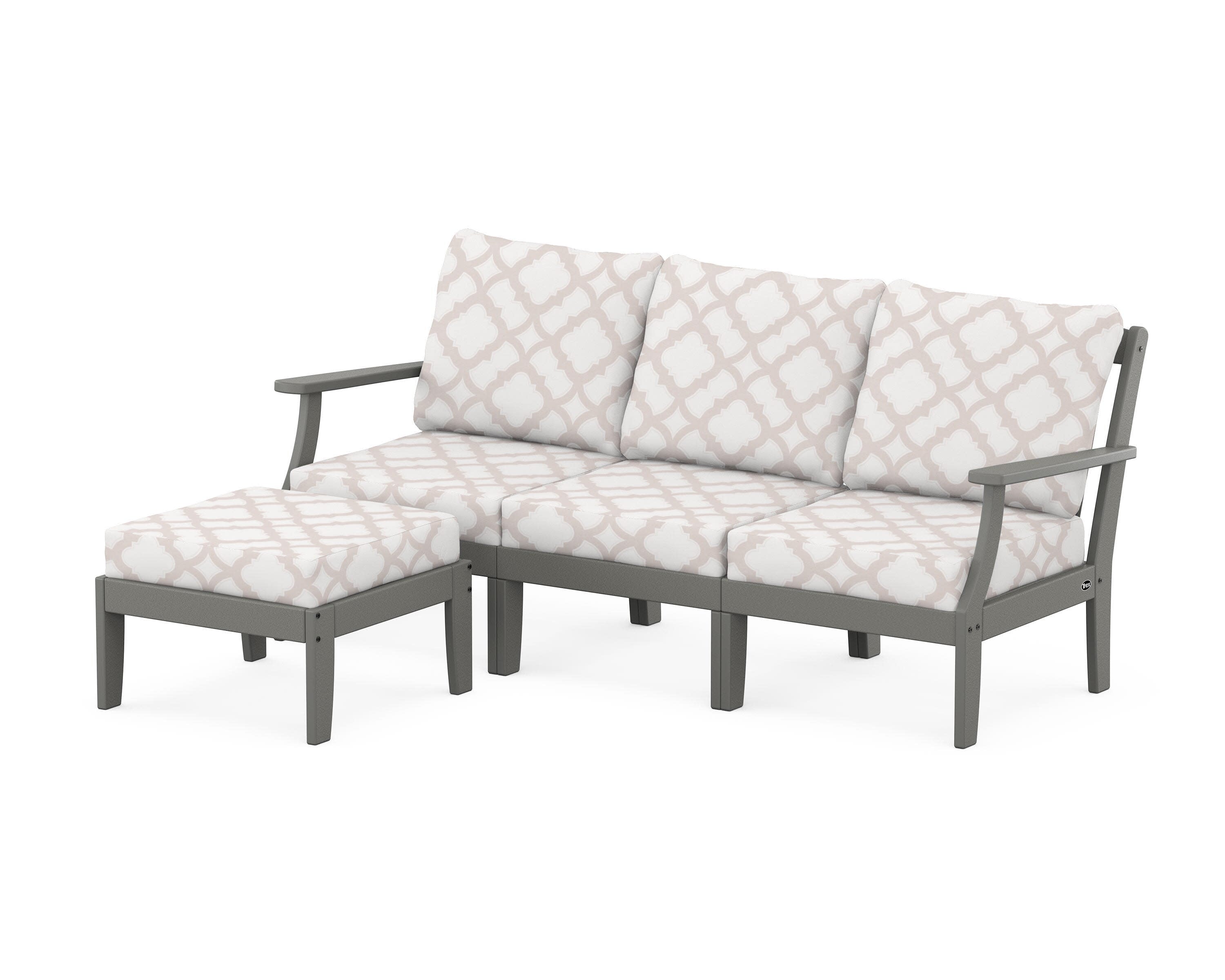 Yacht Club Modular 4-Piece Deep Seating Set with Ottoman in Stepping Stone / Trellis Dune Burlap
