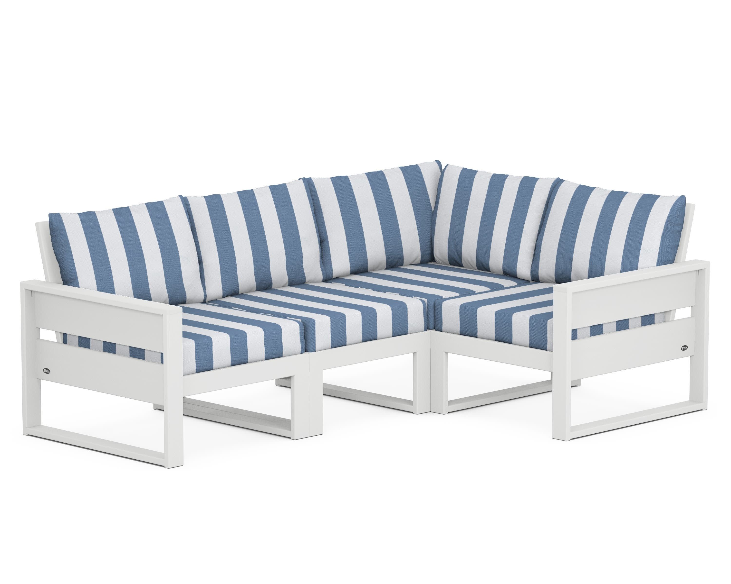 Eastport 4- Piece Sectional in Classic White / Cabana Stripe Sky Blue