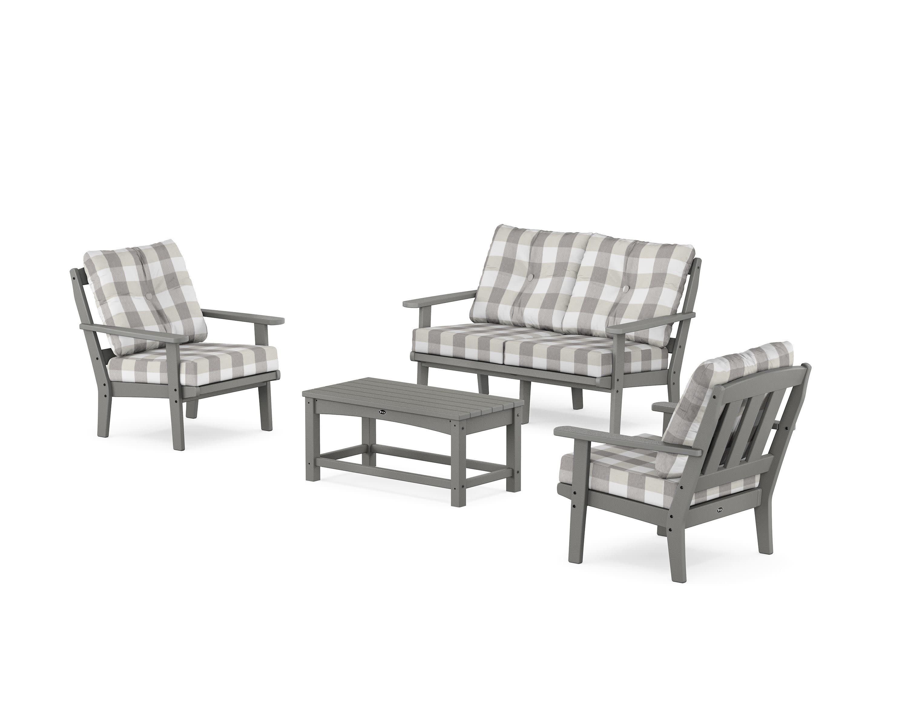 Cape Cod 4-Piece Deep Seating Set with Loveseat in Stepping Stone / Buffalo Plaid Grey Mist