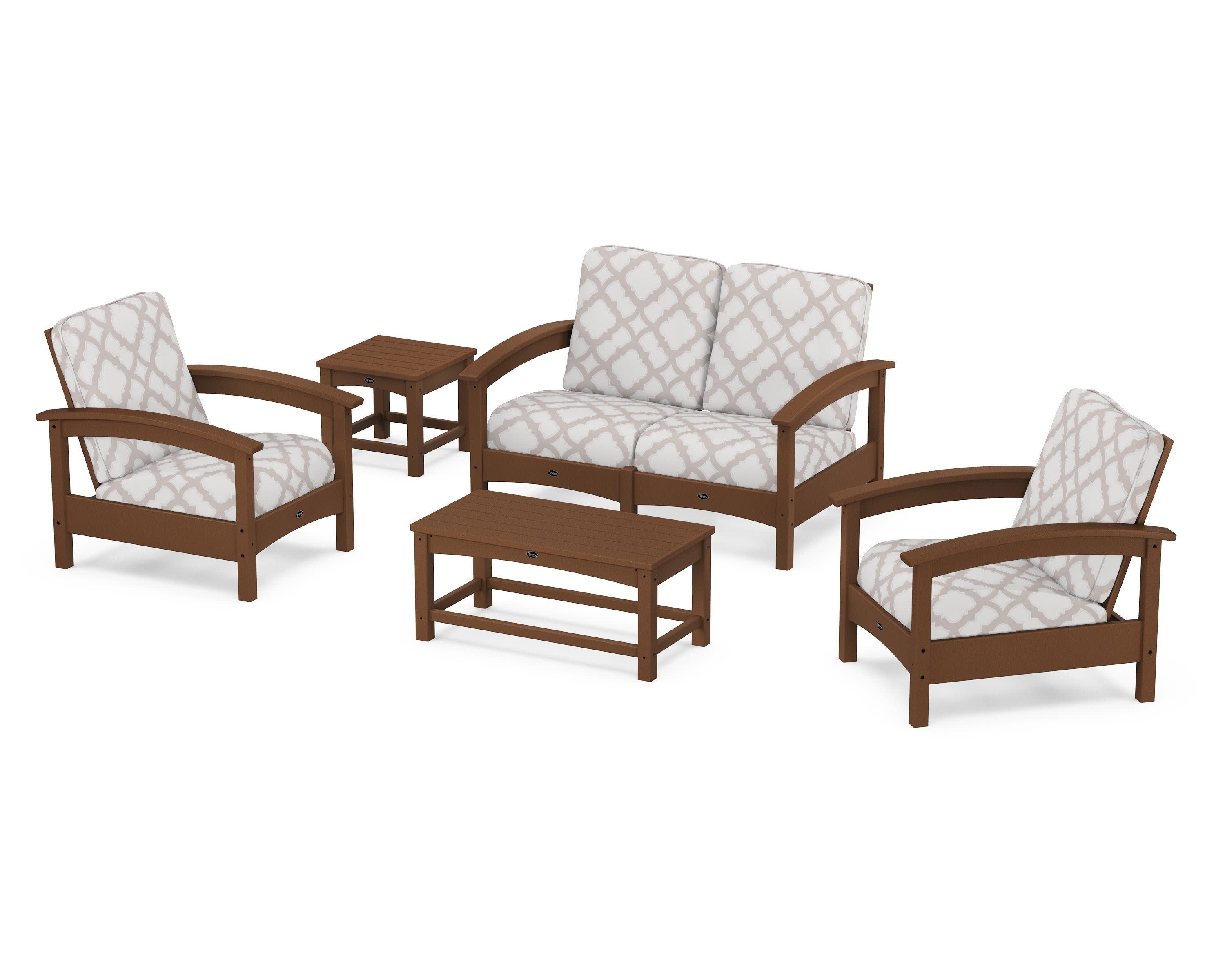 Rockport Club 6-Piece Deep Seating Conversation Set in Tree House / Trellis Dune Burlap