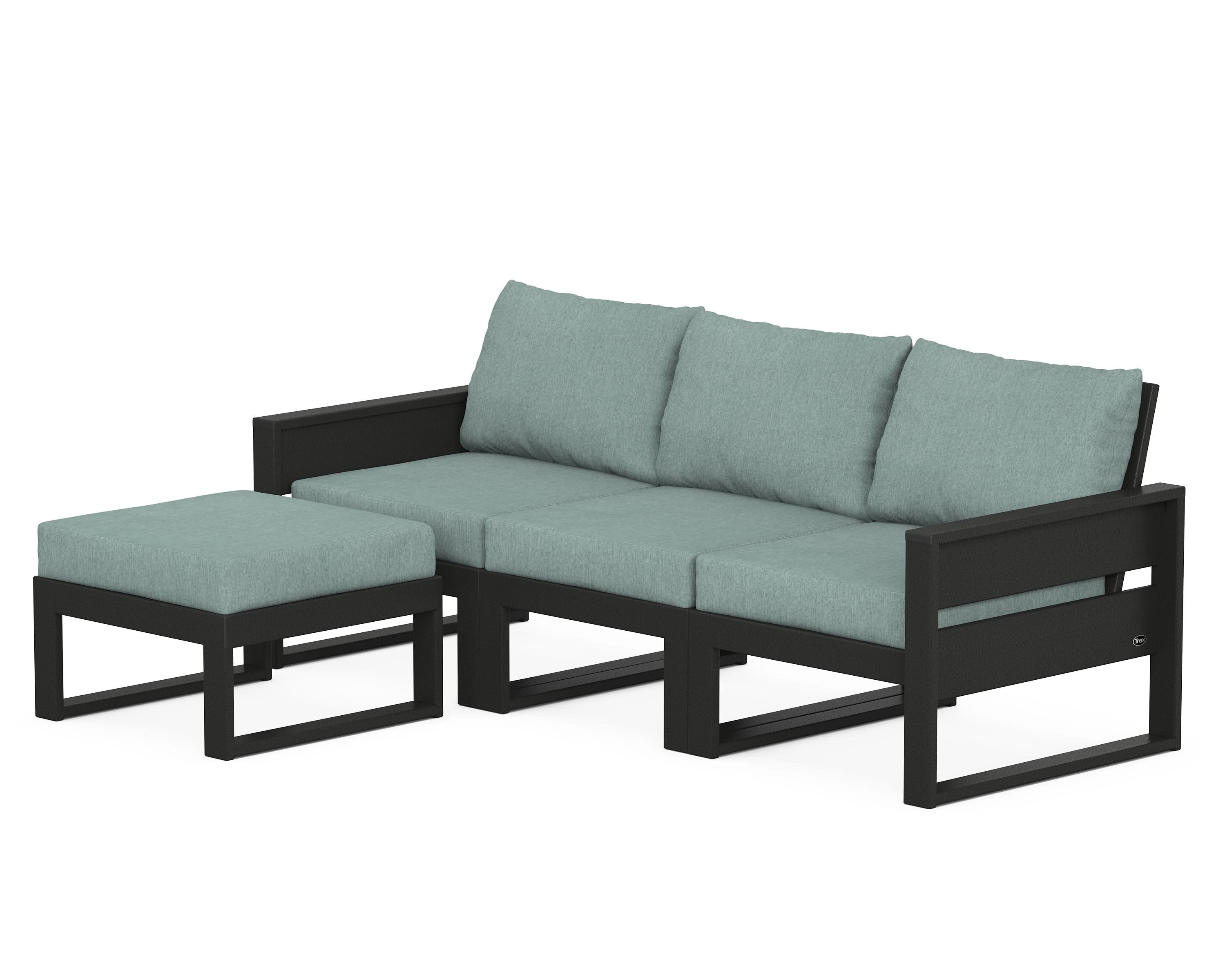 Eastport 4- Piece Sectional with Ottoman in Charcoal Black / Glacier Spa