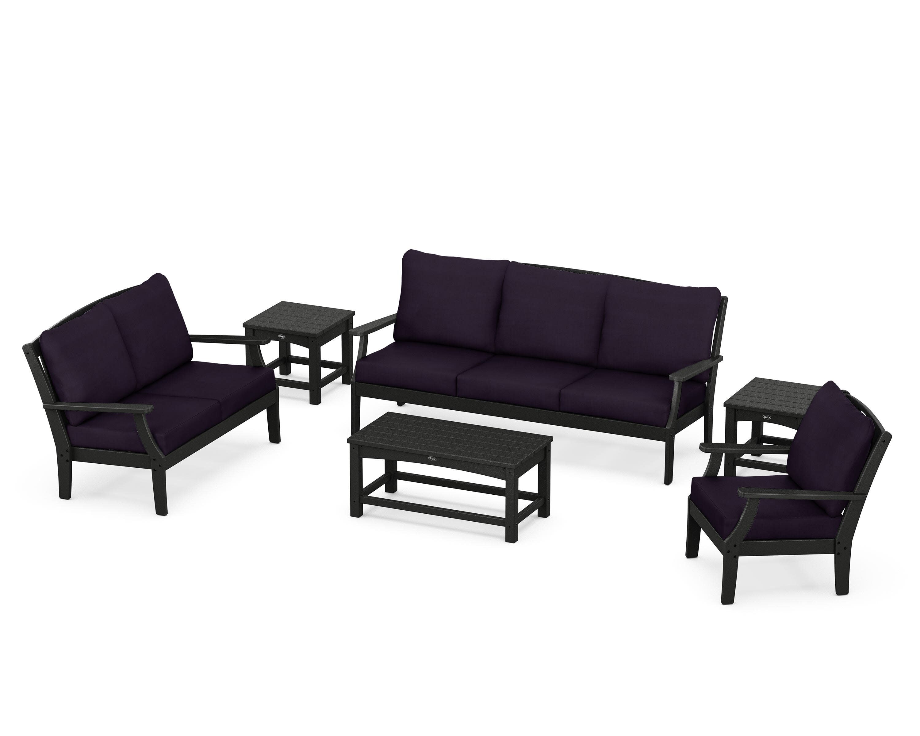 Yacht Club 6-Piece Deep Seating Set in Charcoal Black / Navy Linen