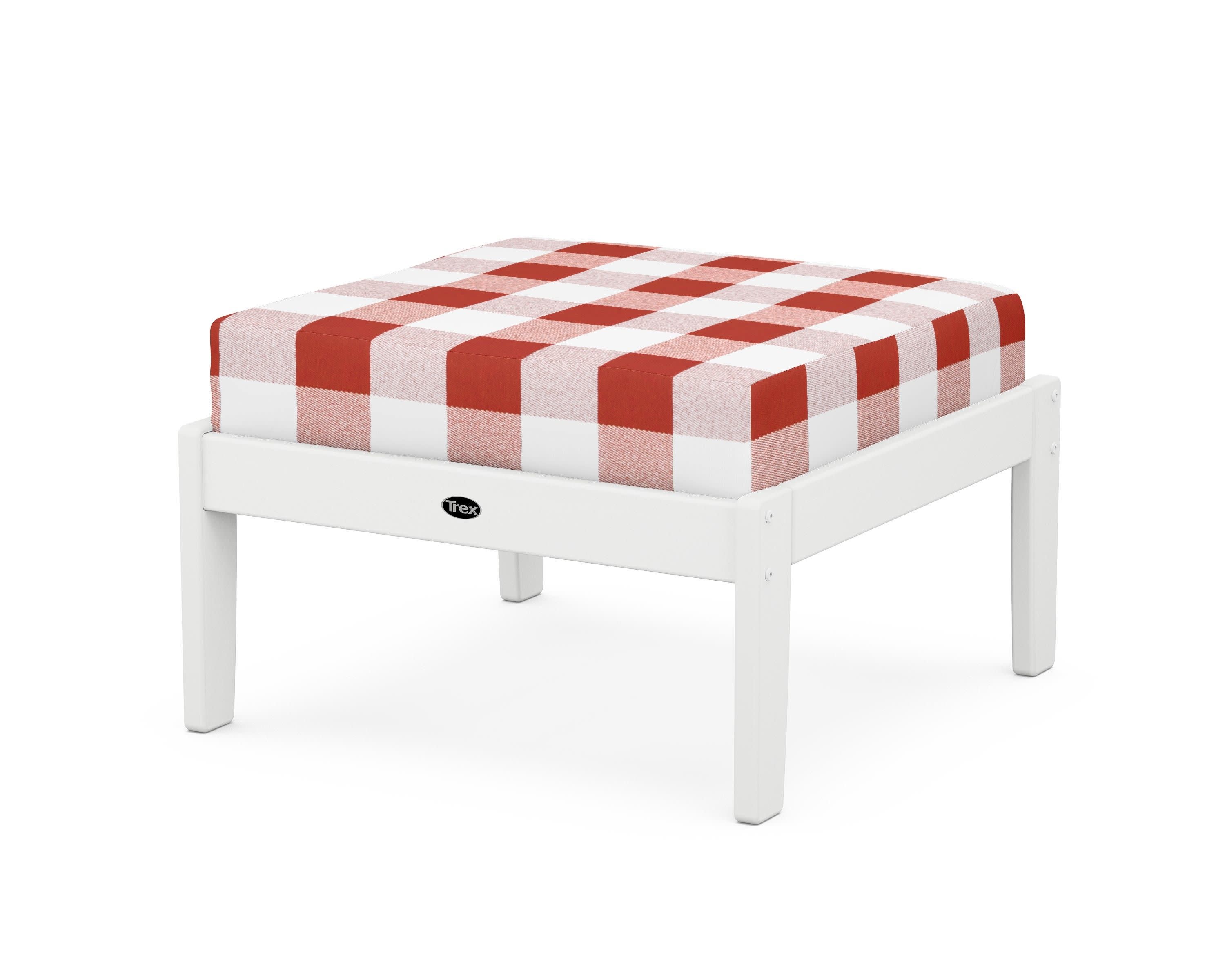 Yacht Club Deep Seating Ottoman in Classic White / Buffalo Plaid Crimson