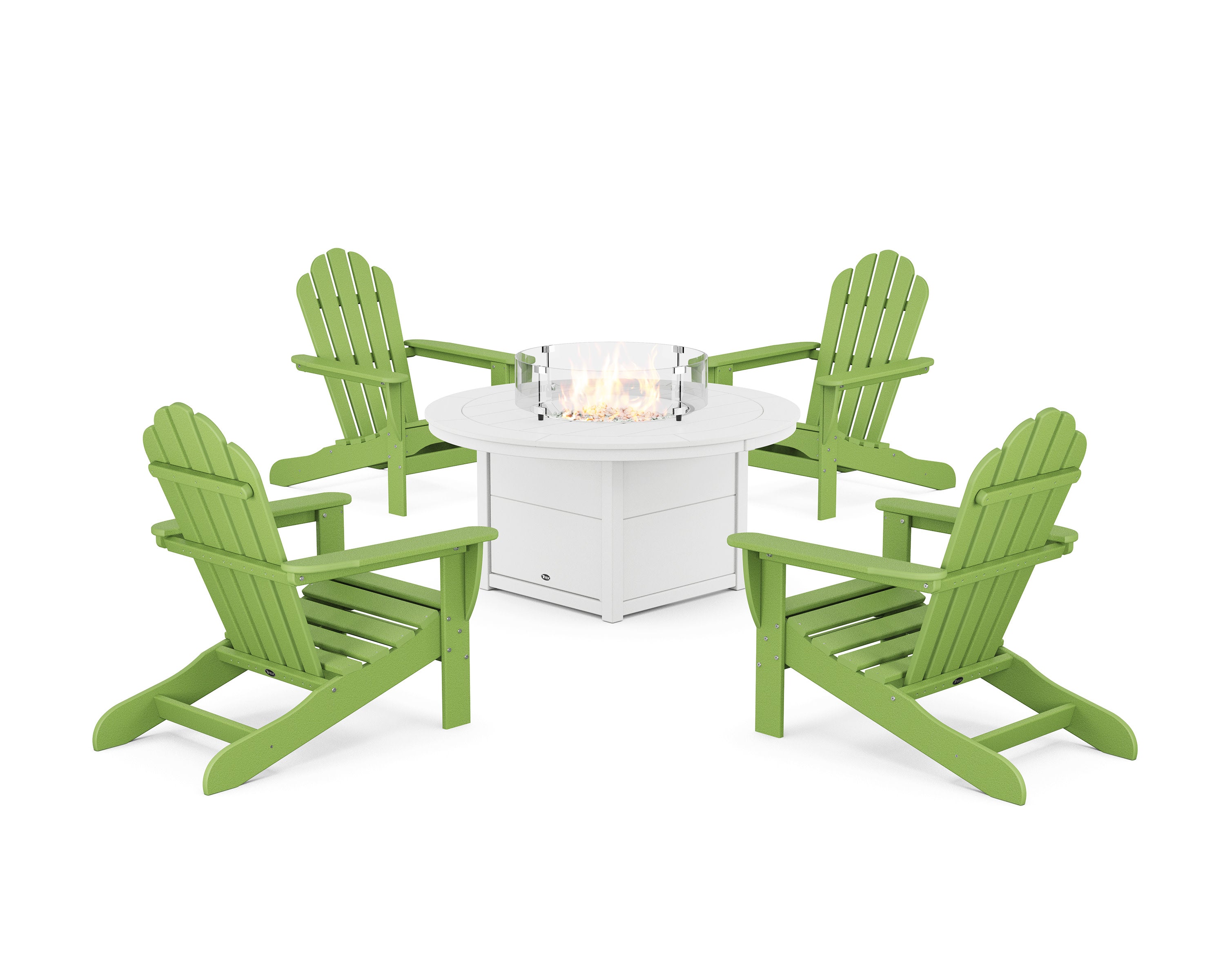 5-Piece Monterey Bay Adirondack Conversation Set with Fire Pit Table in Lime