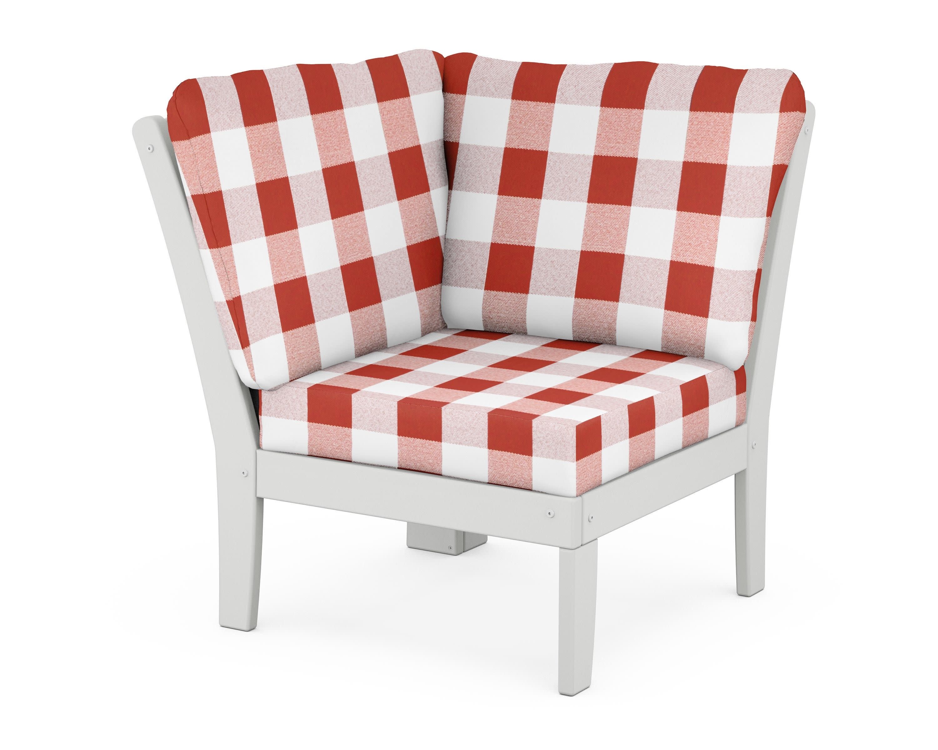 Yacht Club Modular Corner Chair in Classic White / Buffalo Plaid Crimson